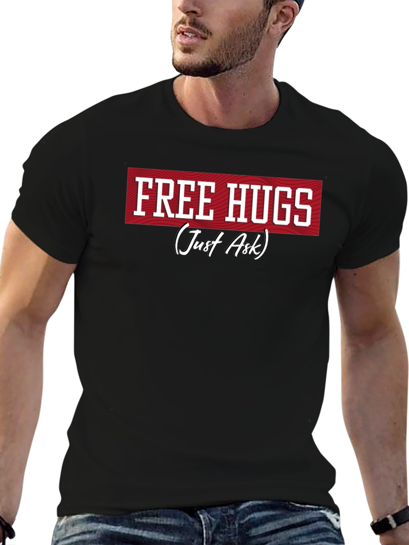 Camiseta Negra Free Hugs (Just Ask)