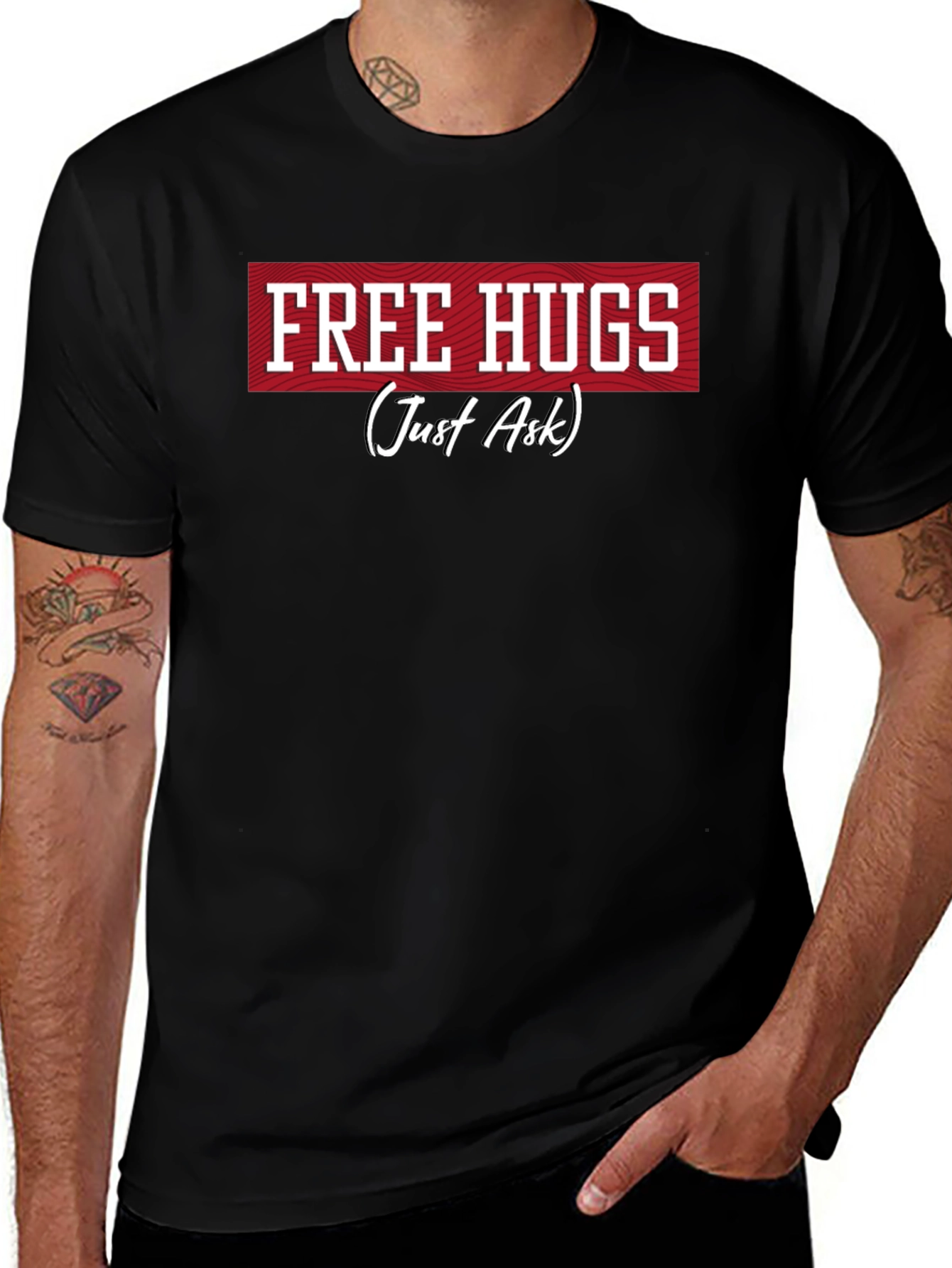 Camiseta Negra Free Hugs (Just Ask)
