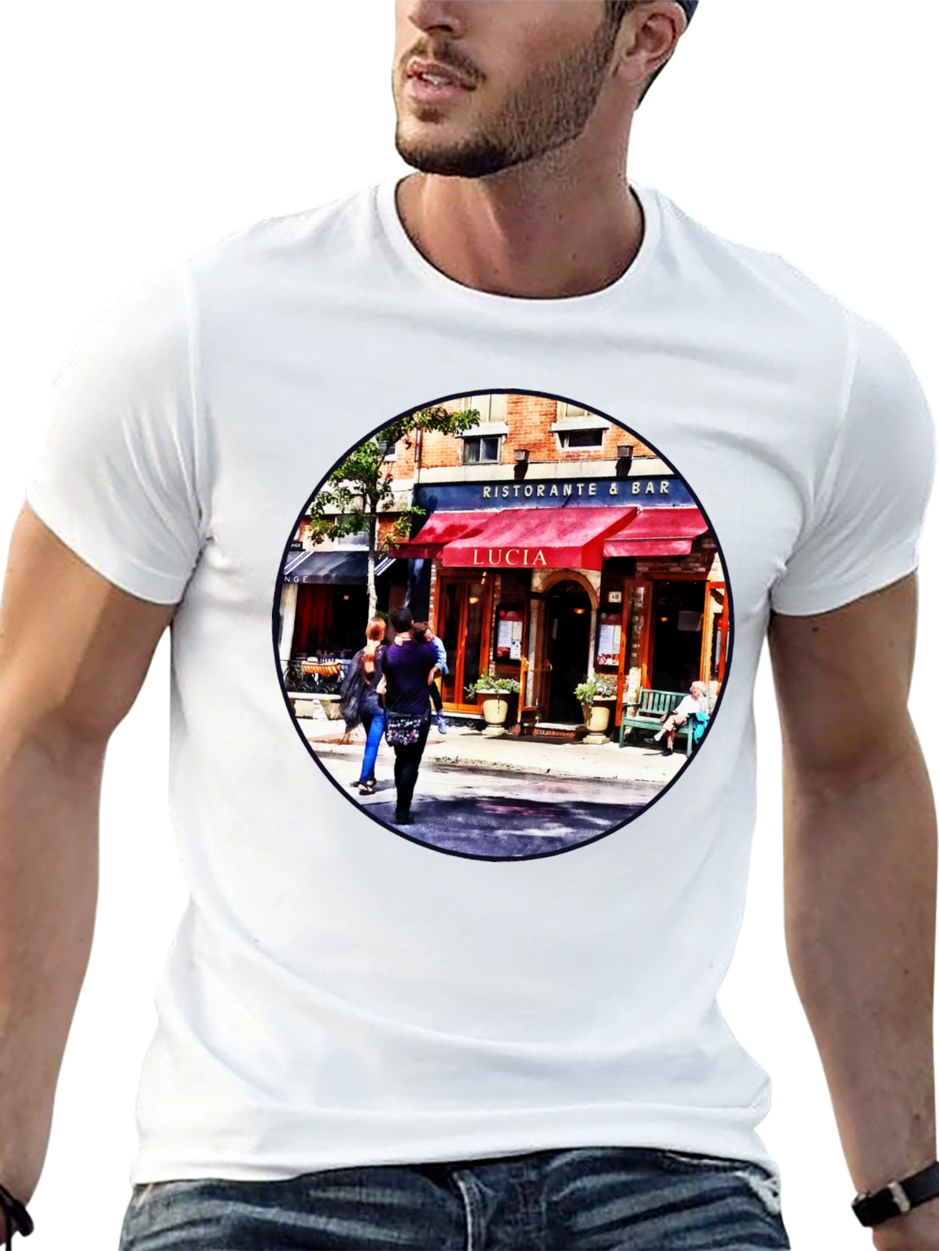 Camiseta Negra con Diseño de Restaurante Italiano