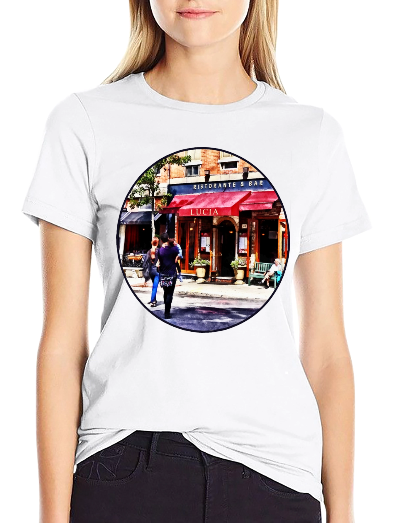 Camiseta Negra con Diseño de Restaurante Italiano