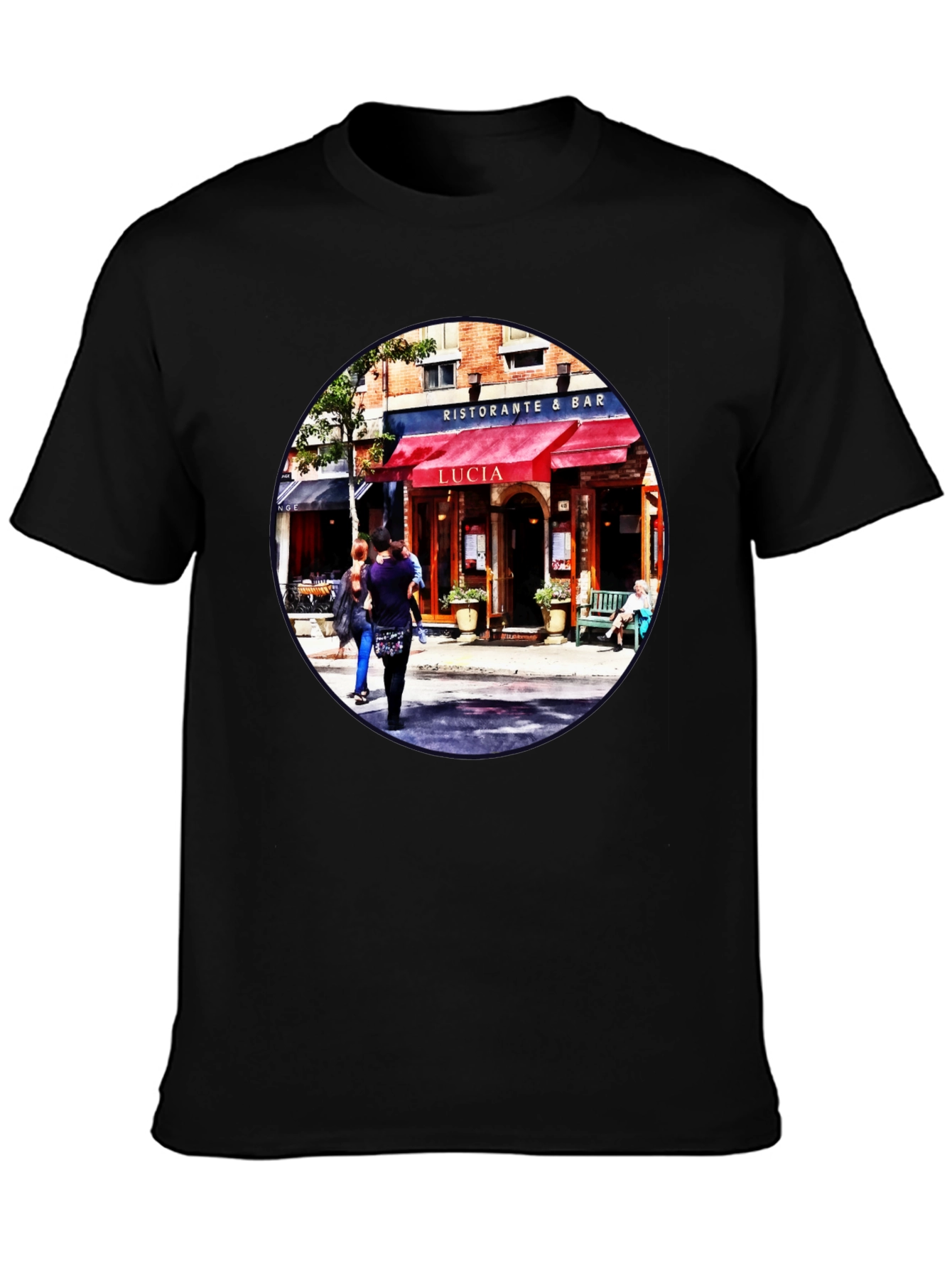 Camiseta Negra con Diseño de Restaurante Italiano