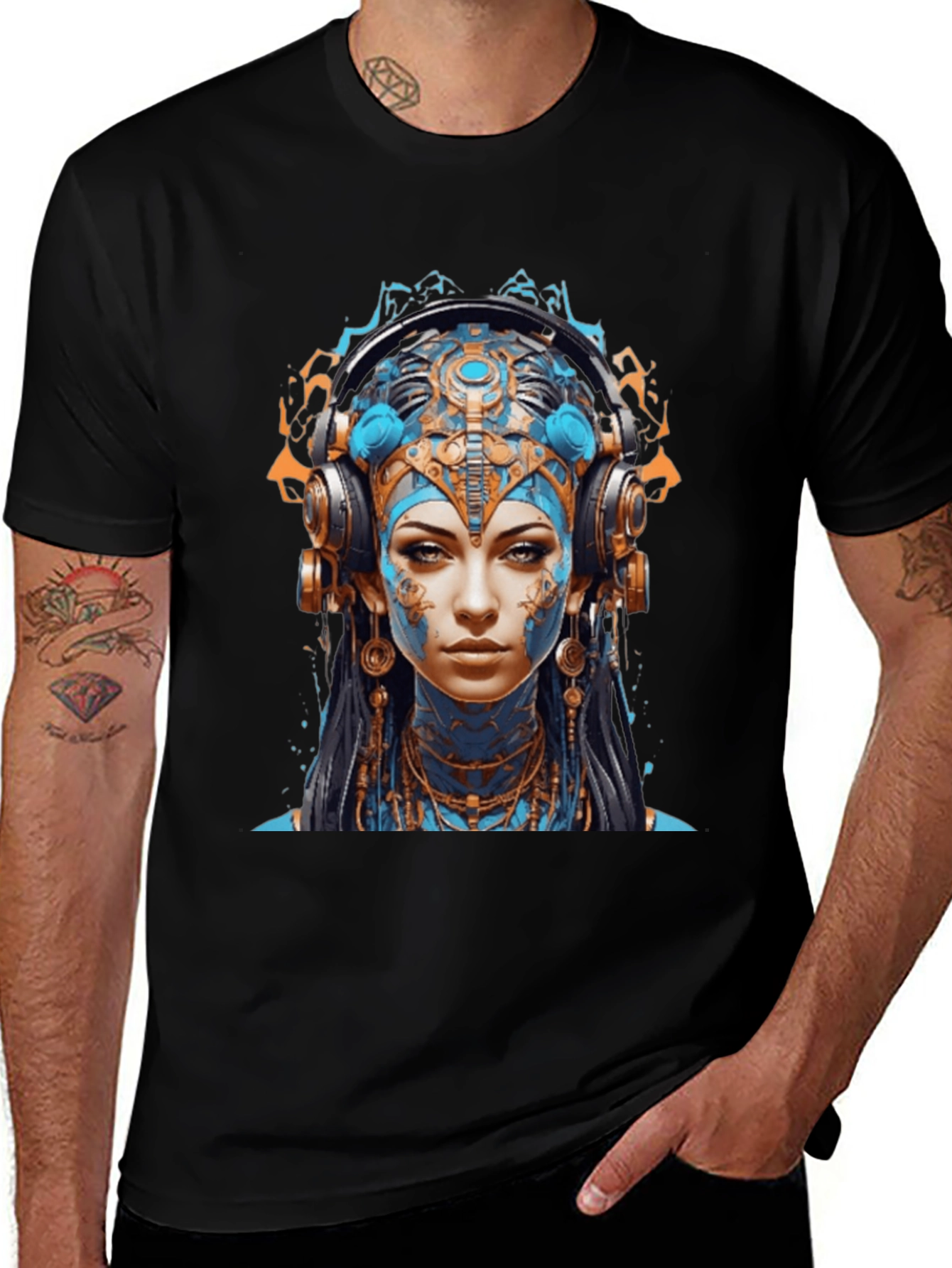 Camiseta Negra con Diseño Avatar Futurista