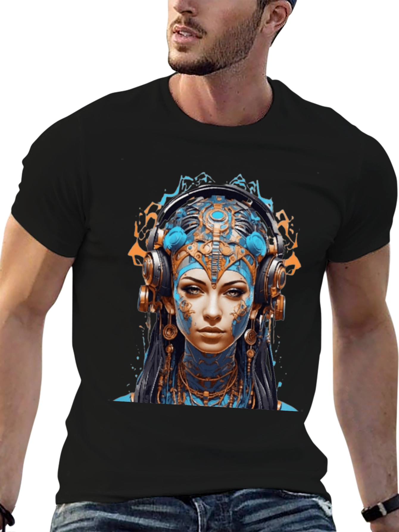 Camiseta Negra con Diseño Avatar Futurista