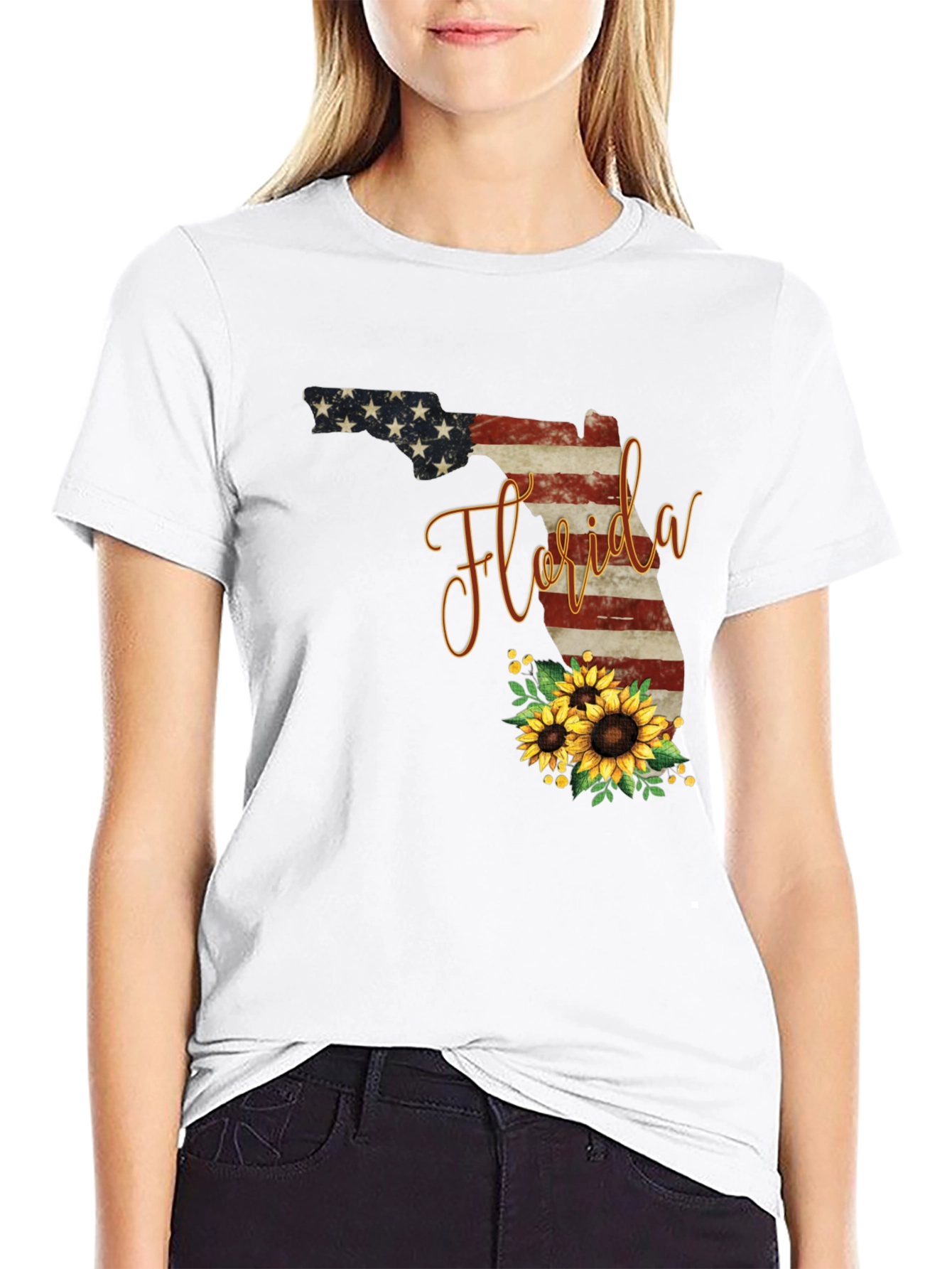 Camiseta Negra Diseño Florida Girasoles