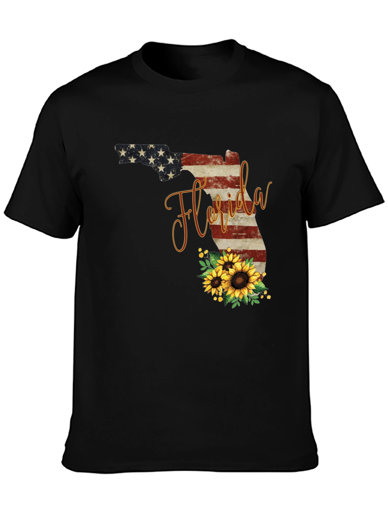 Camiseta Negra Diseño Florida Girasoles