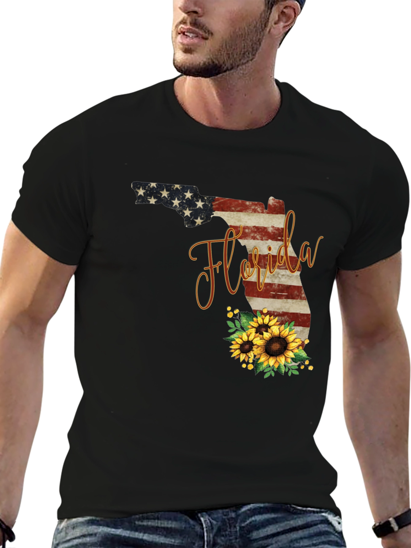 Camiseta Negra Diseño Florida Girasoles