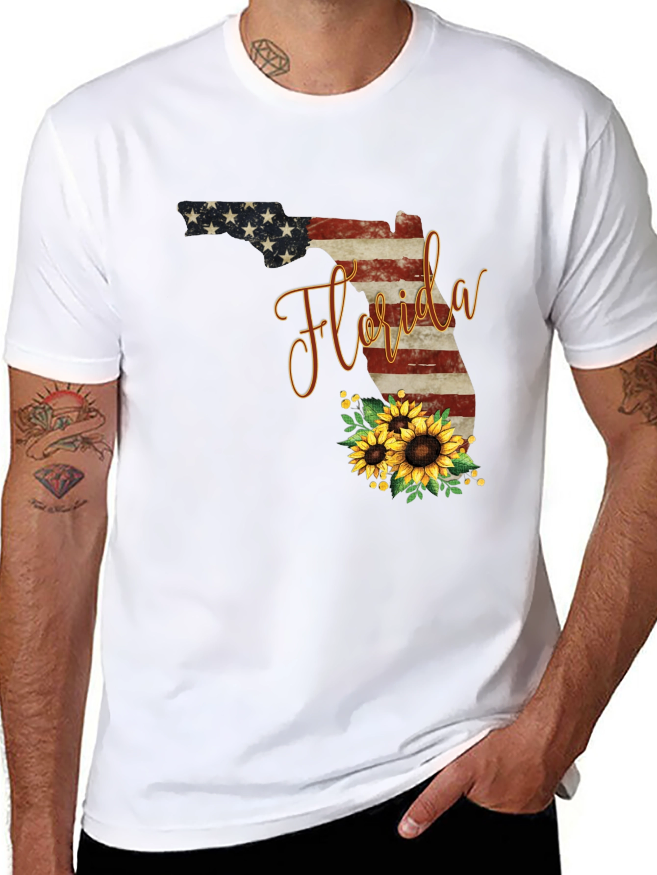 Camiseta Negra Diseño Florida Girasoles