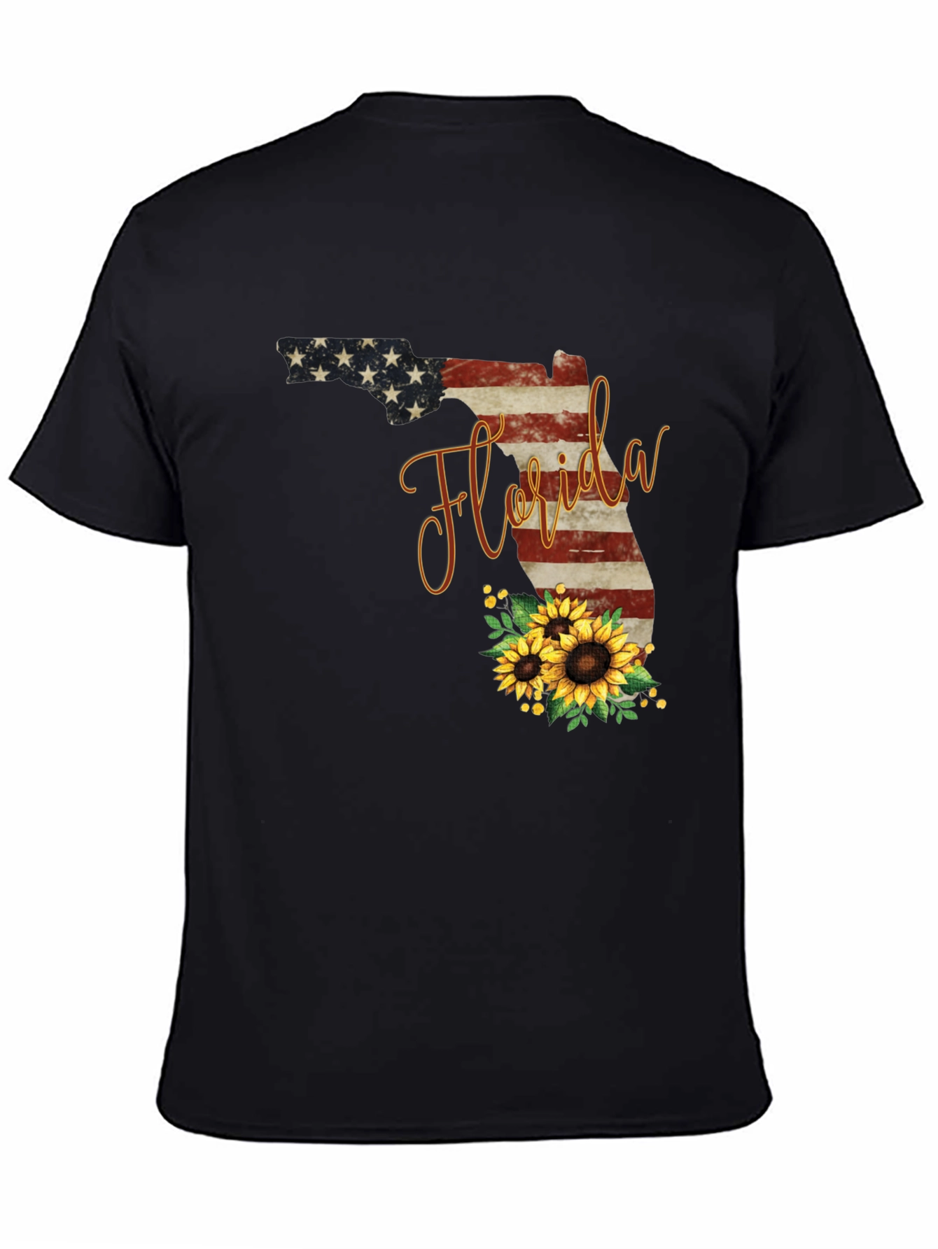 Camiseta Negra Diseño Florida Girasoles