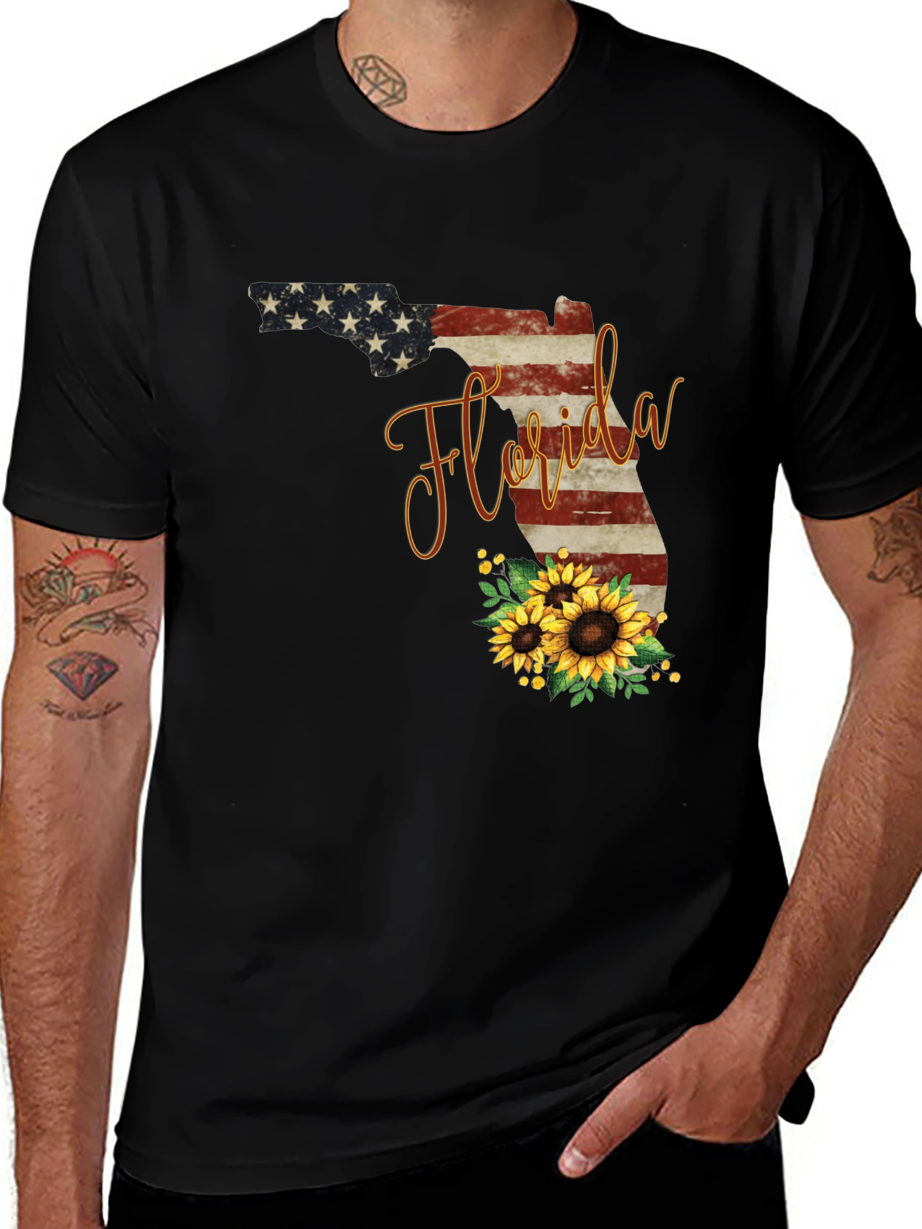 Camiseta Negra Diseño Florida Girasoles