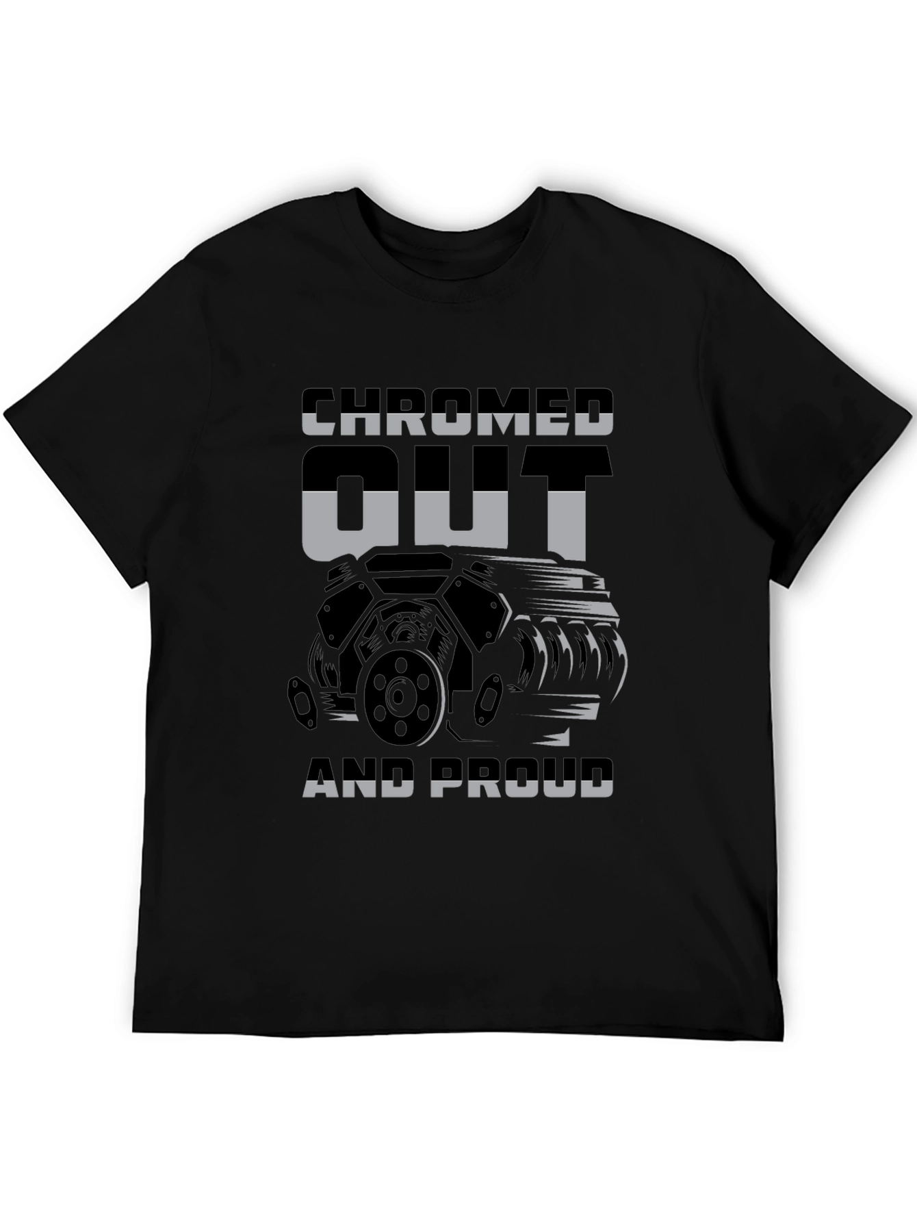 Camiseta Negra con Diseño de Motor Chromed Out