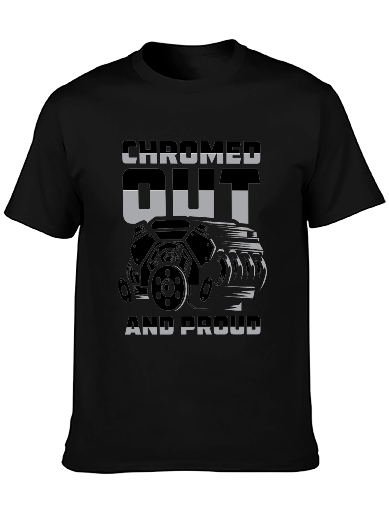 Camiseta Negra con Diseño de Motor Chromed Out