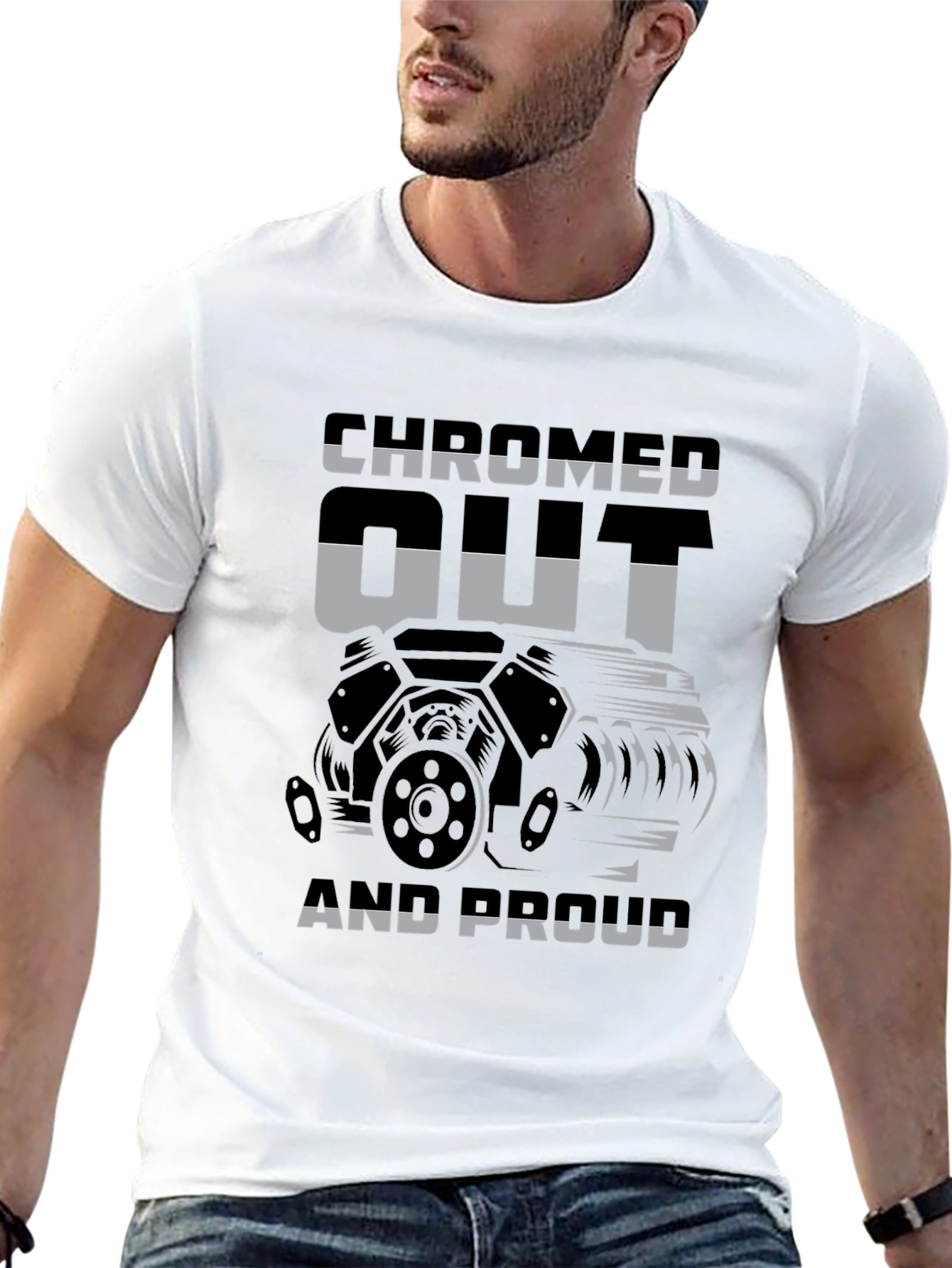Camiseta Negra con Diseño de Motor Chromed Out