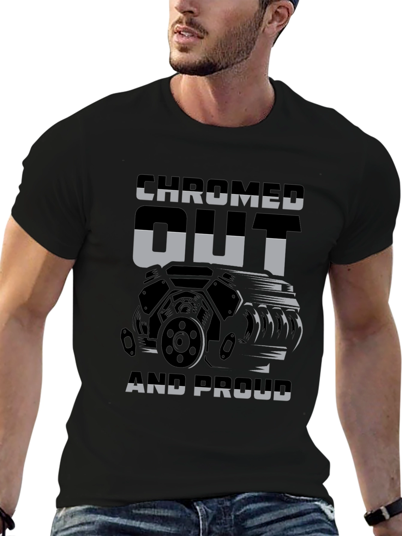 Camiseta Negra con Diseño de Motor Chromed Out