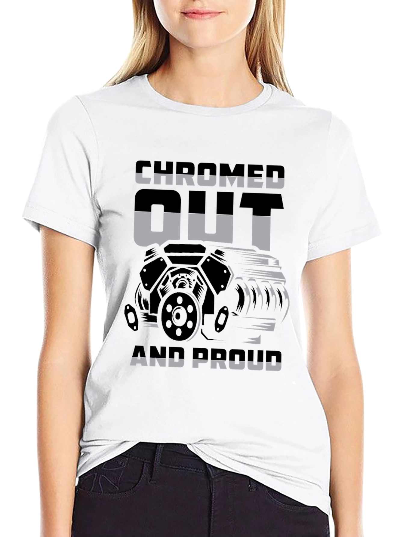 Camiseta Negra con Diseño de Motor Chromed Out