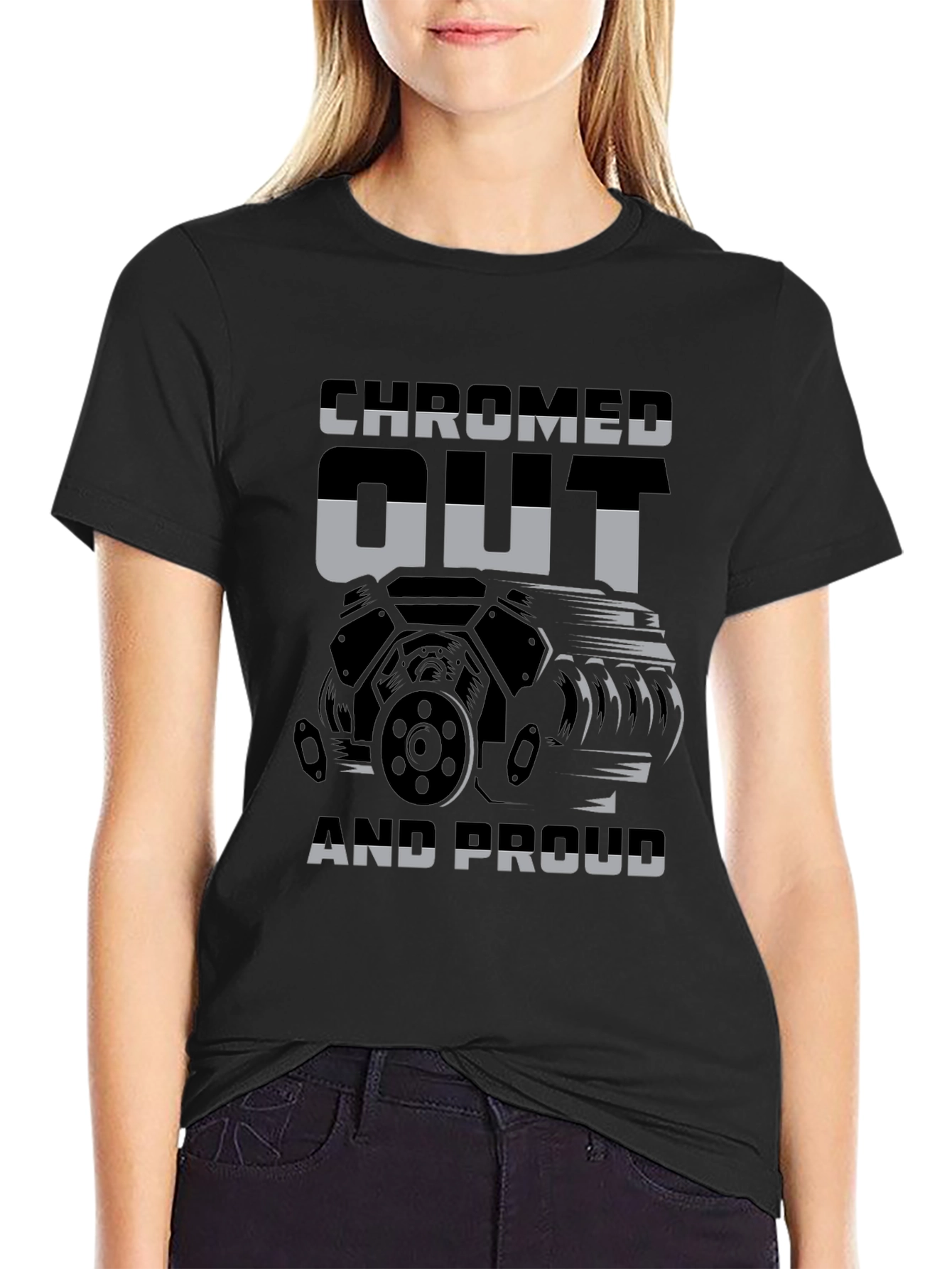 Camiseta Negra con Diseño de Motor Chromed Out