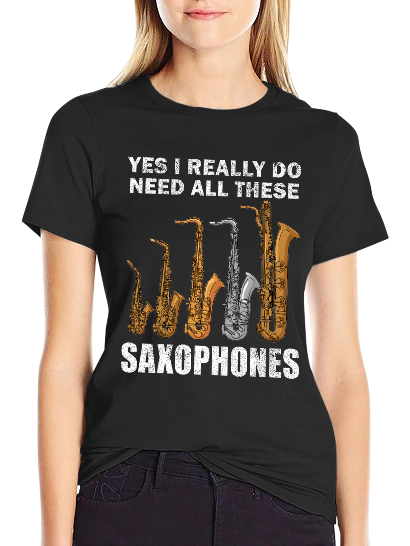 Camiseta Negra de Saxofones: ¡Para Amantes de la Música!