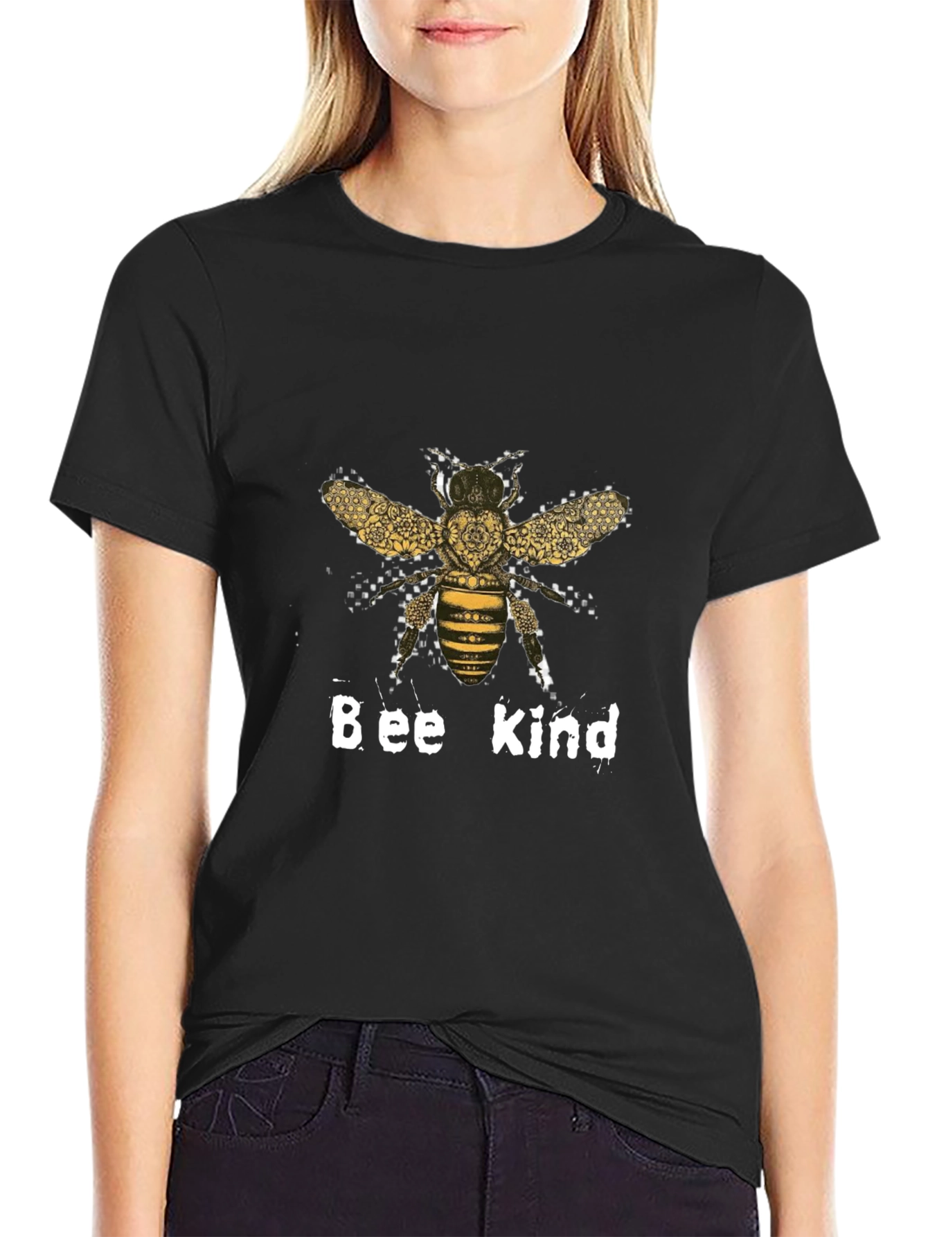 Camiseta Negra Bee Kind Diseño Abeja