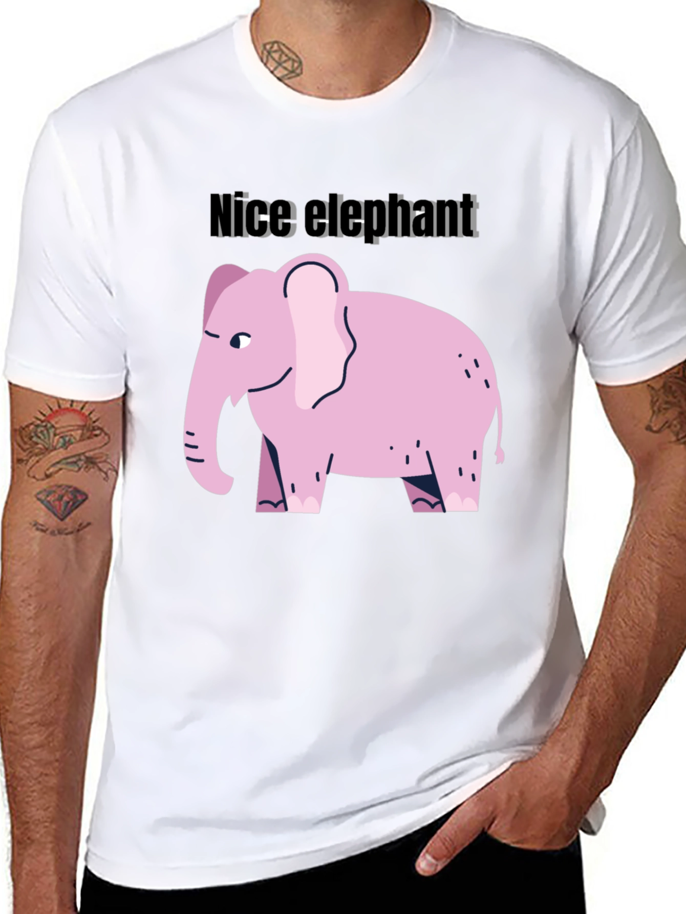 Camiseta Negra con Diseño de Elefante Rosa
