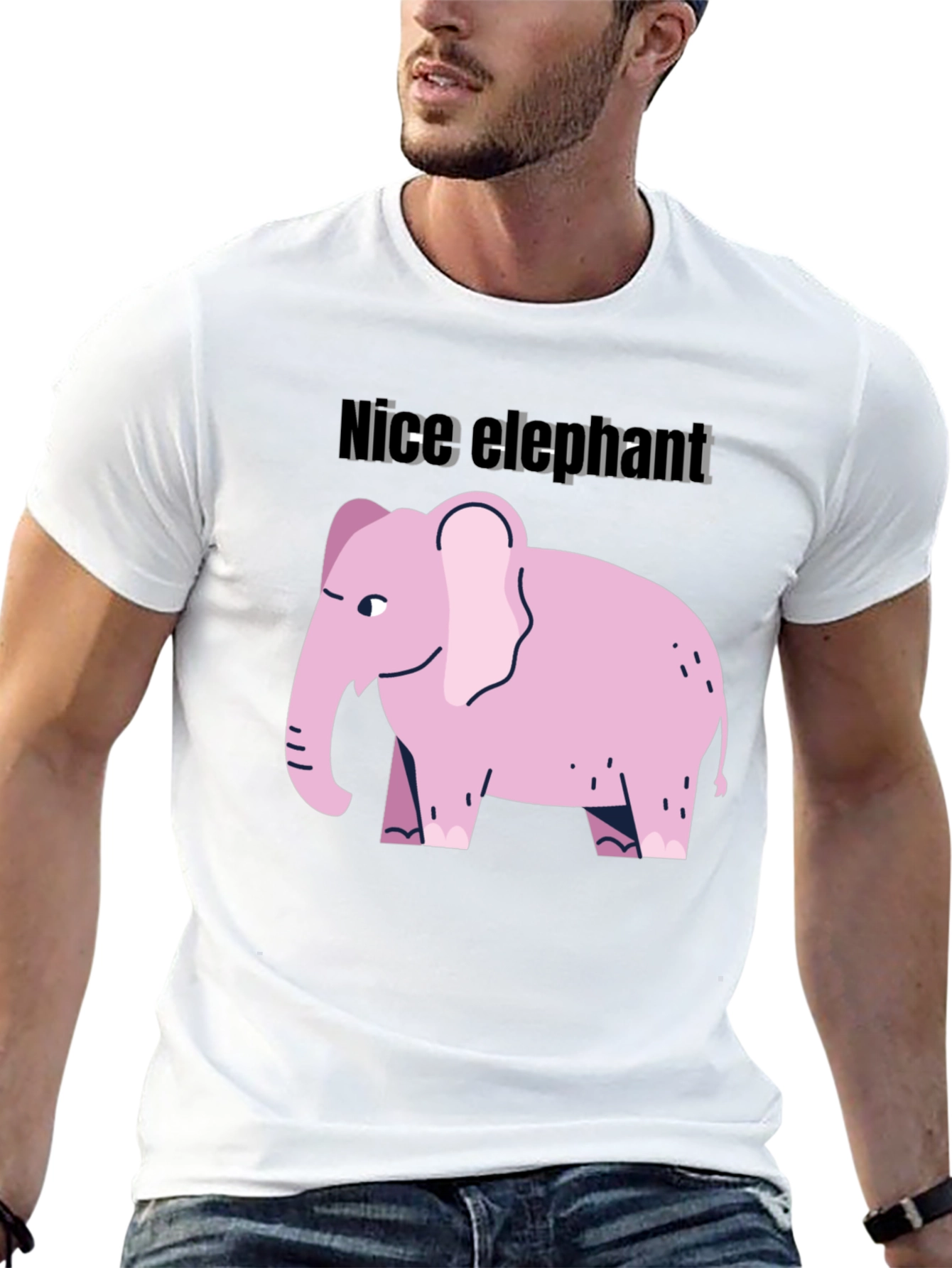 Camiseta Negra con Diseño de Elefante Rosa