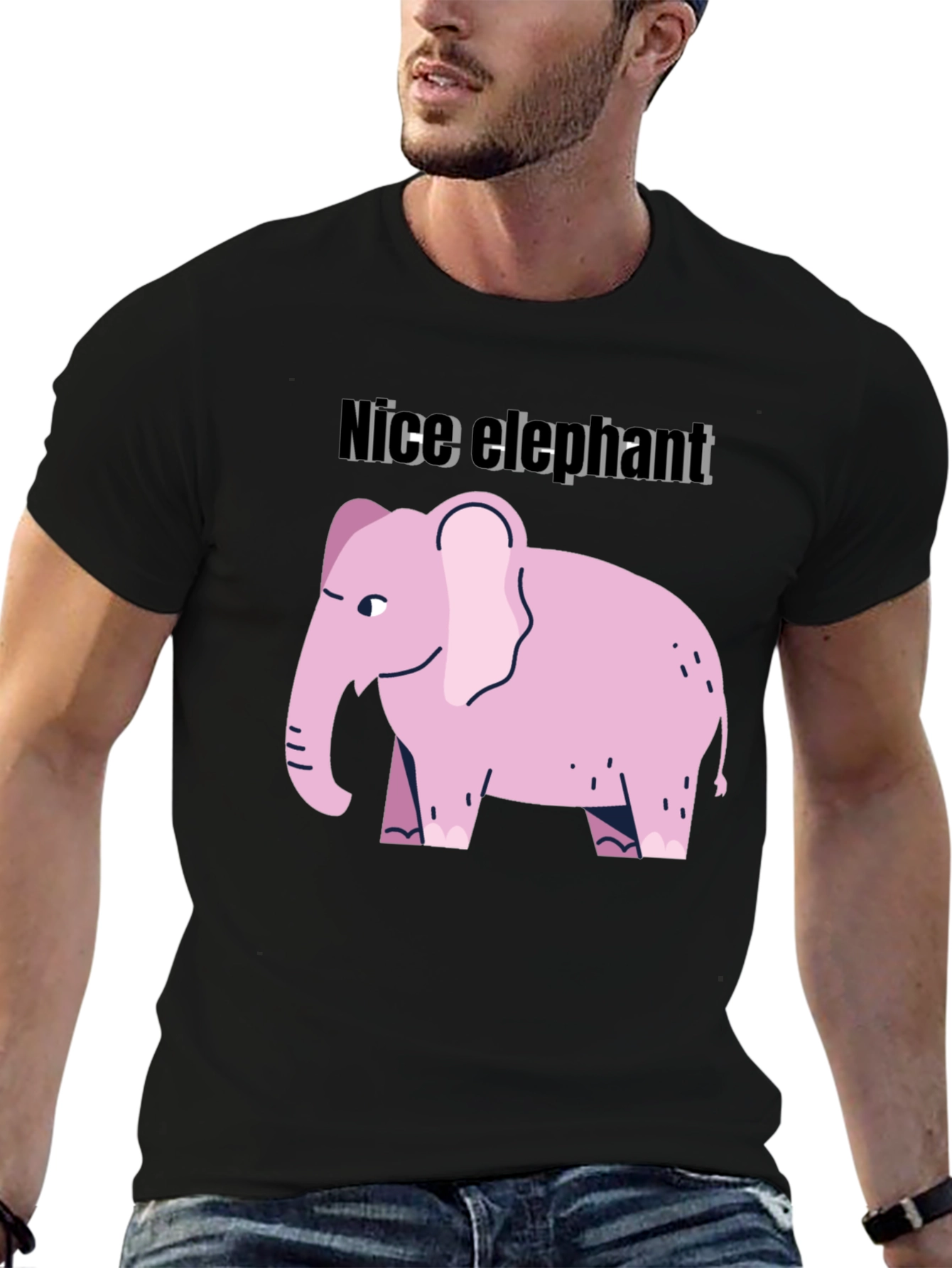 Camiseta Negra con Diseño de Elefante Rosa