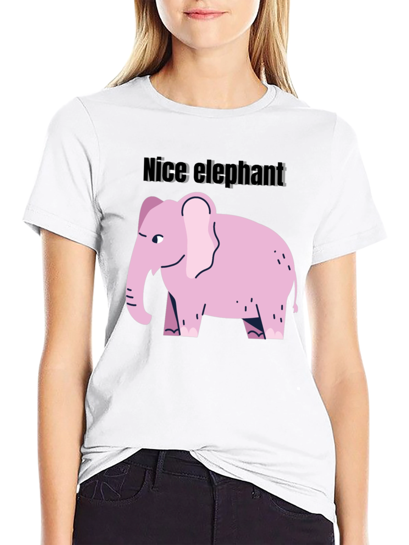 Camiseta Negra con Diseño de Elefante Rosa