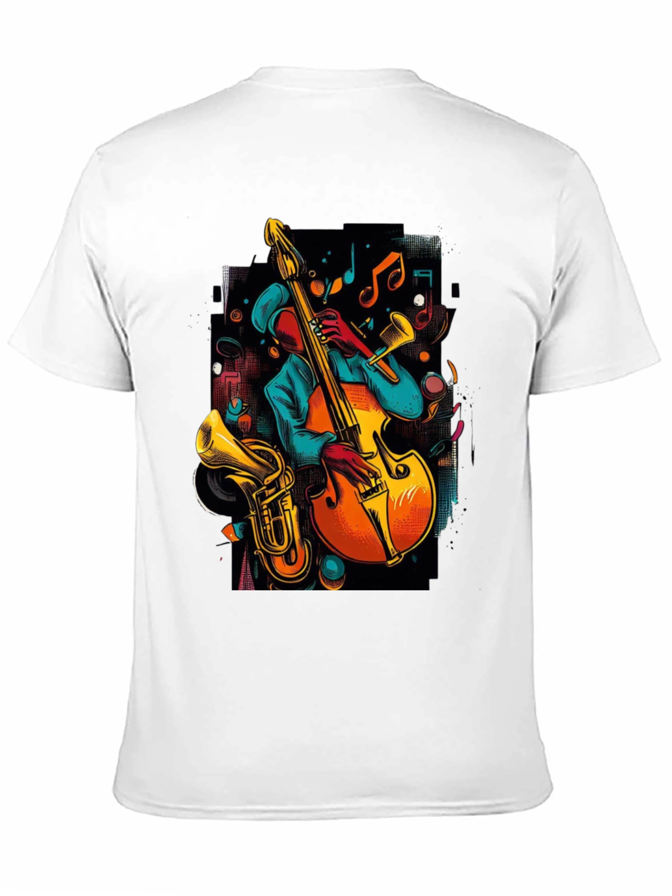 Camiseta Negra con Diseño de Música Jazz