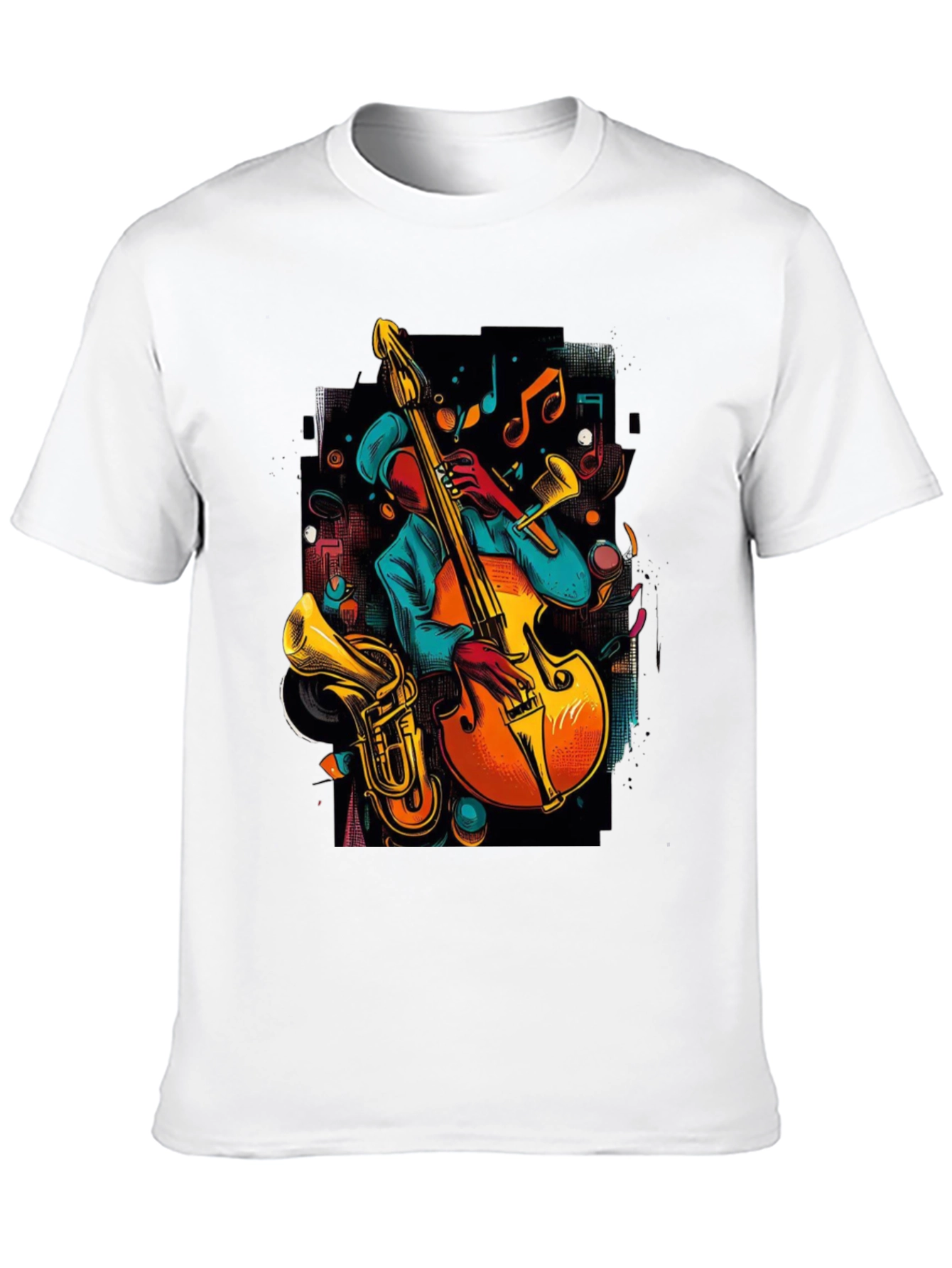 Camiseta Negra con Diseño de Música Jazz