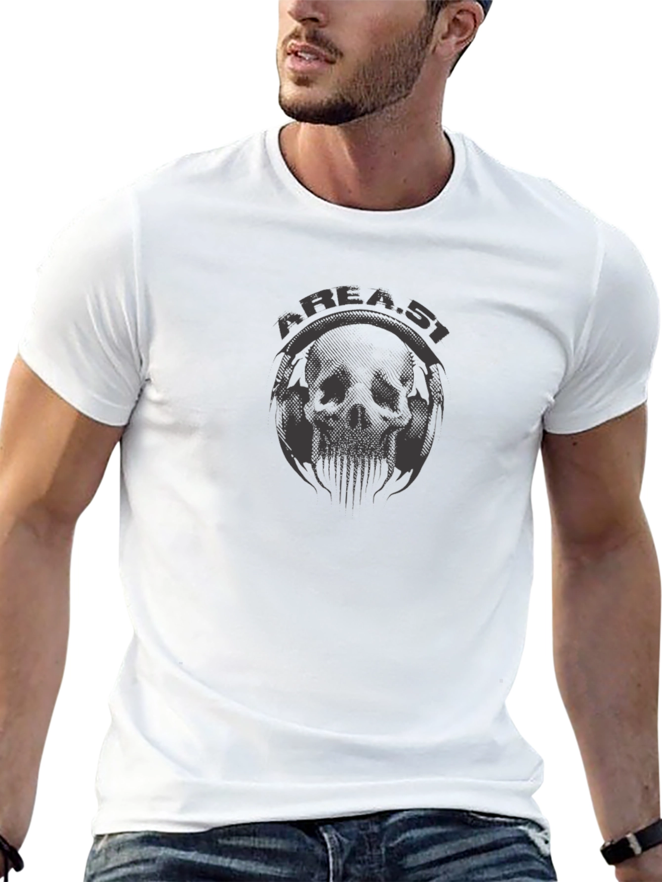 Camiseta Negra Area 51 con Diseño de Cráneo Alienígena