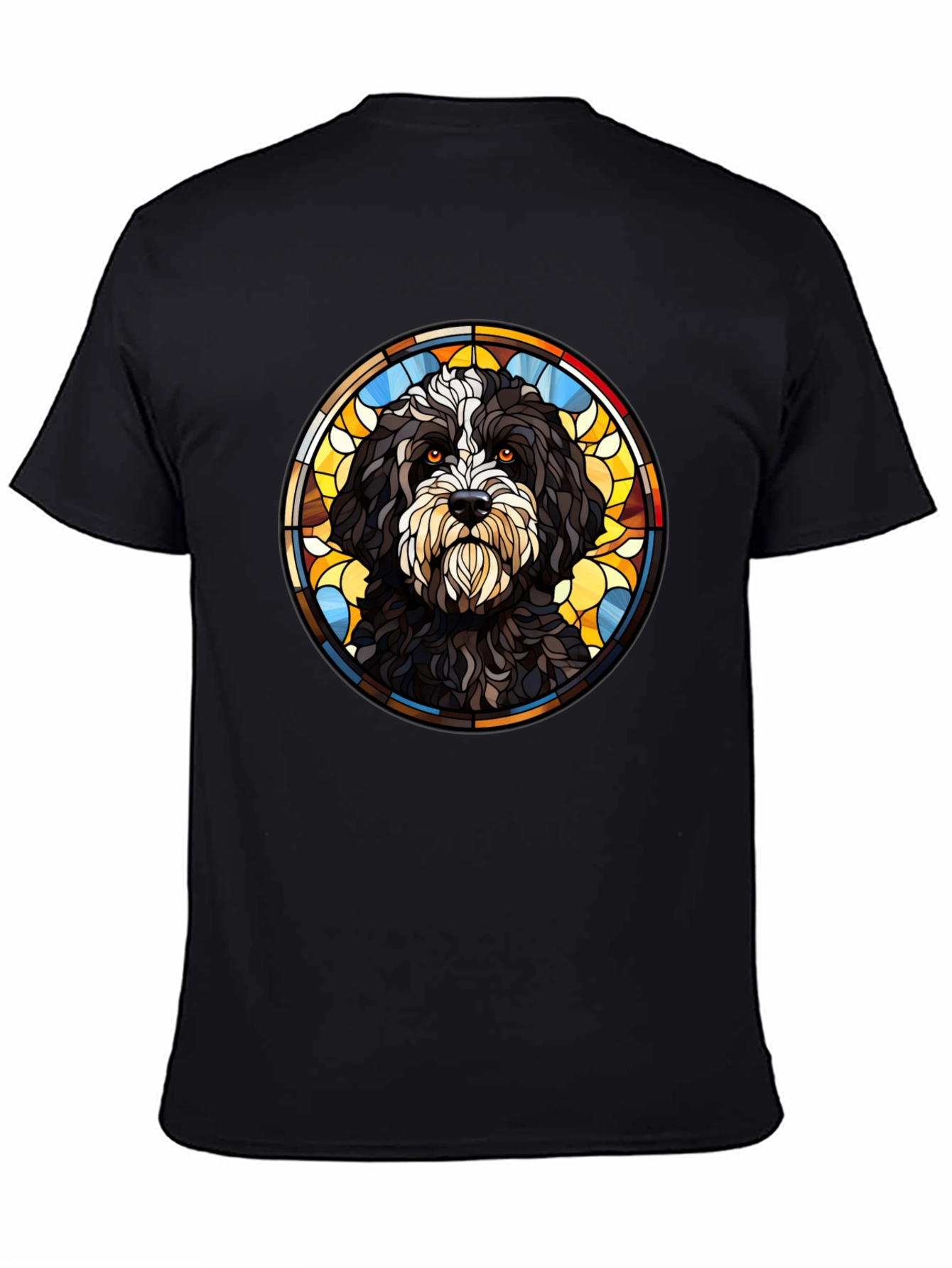 Camiseta Negra con Diseño de Perro Vitral