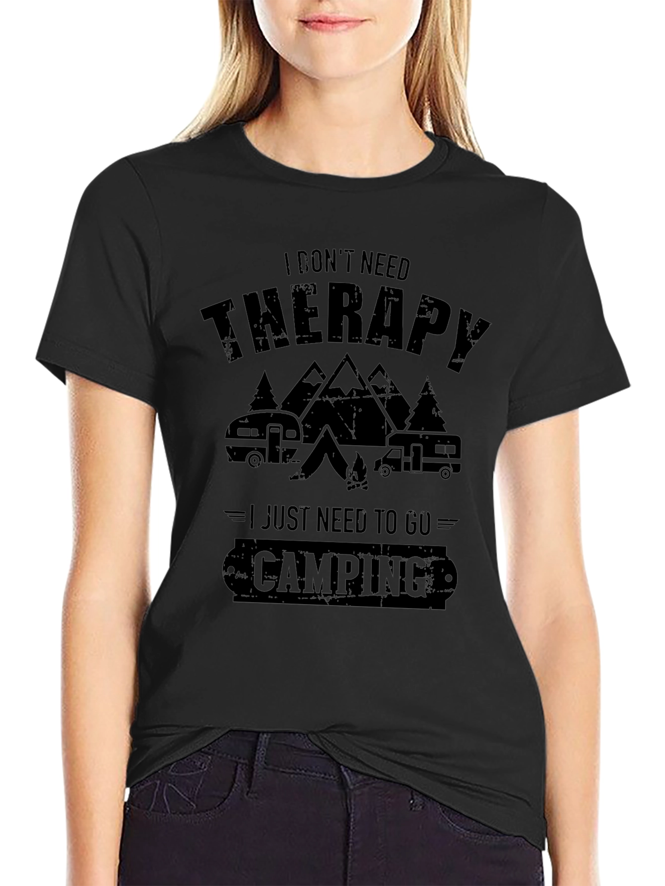 Camiseta Negra Necesito Camping para Aventura