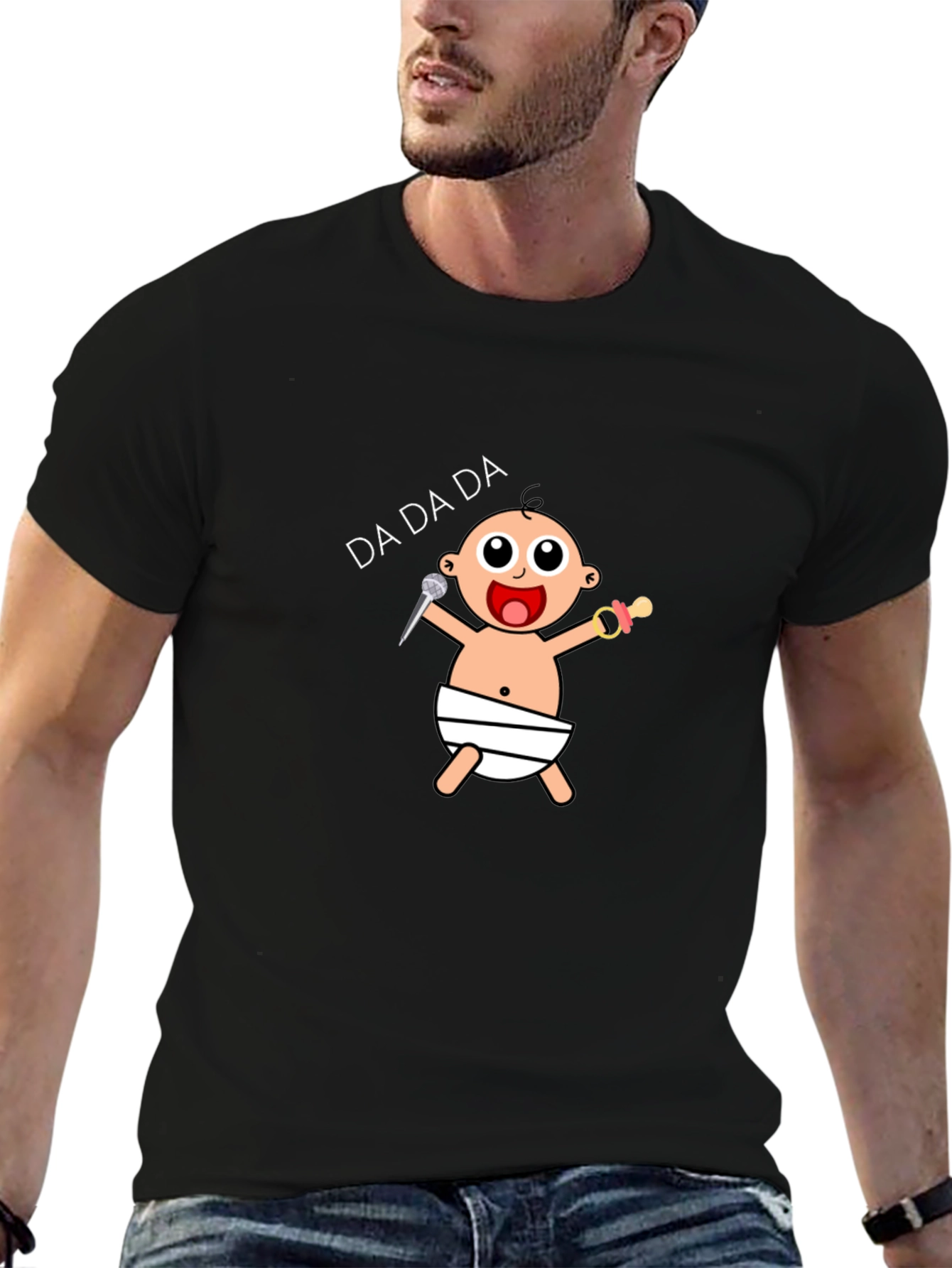Camiseta Negra con Diseño de Bebé Cantante