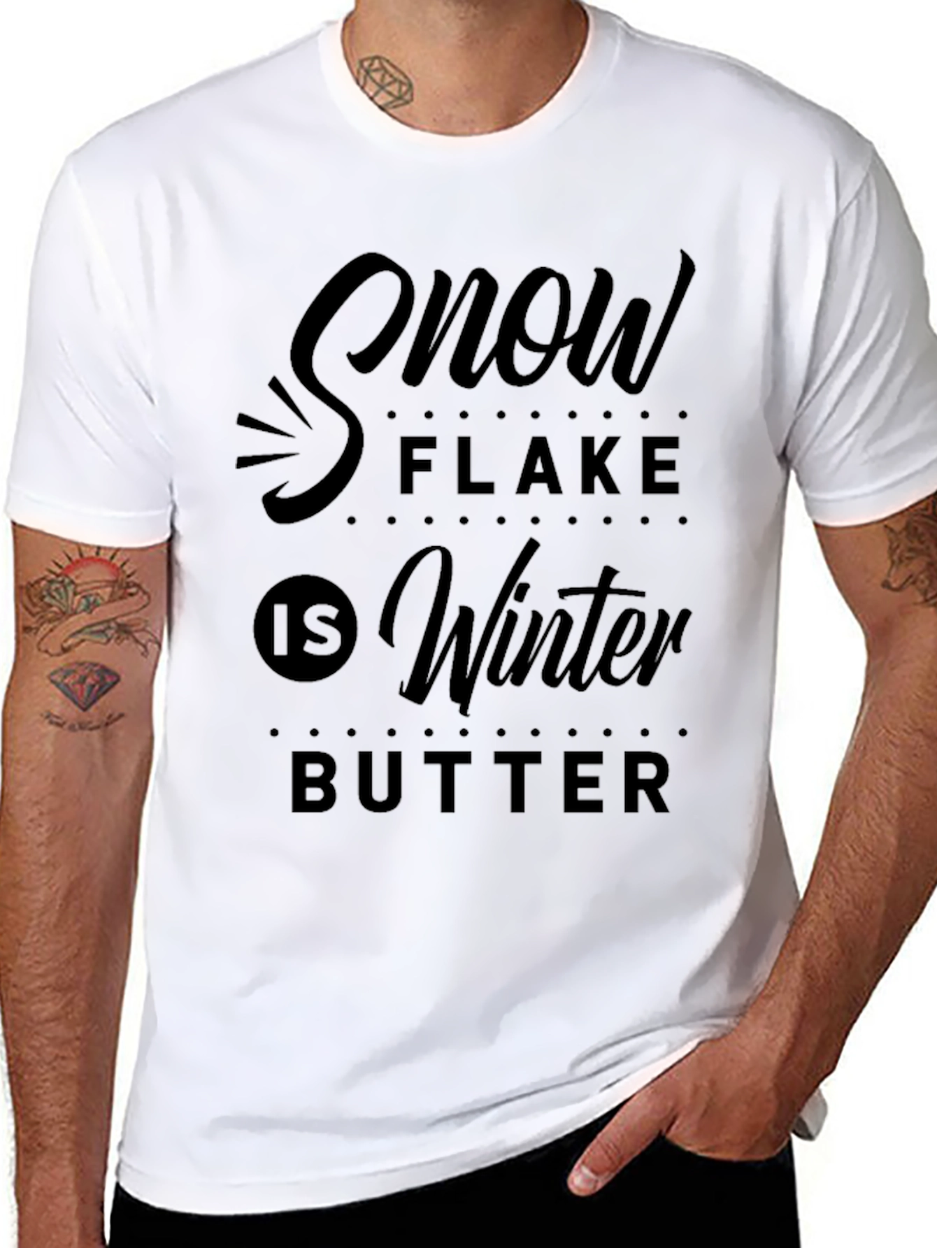 Camiseta Negra Estampada: Snow Flake Is Winter Butter