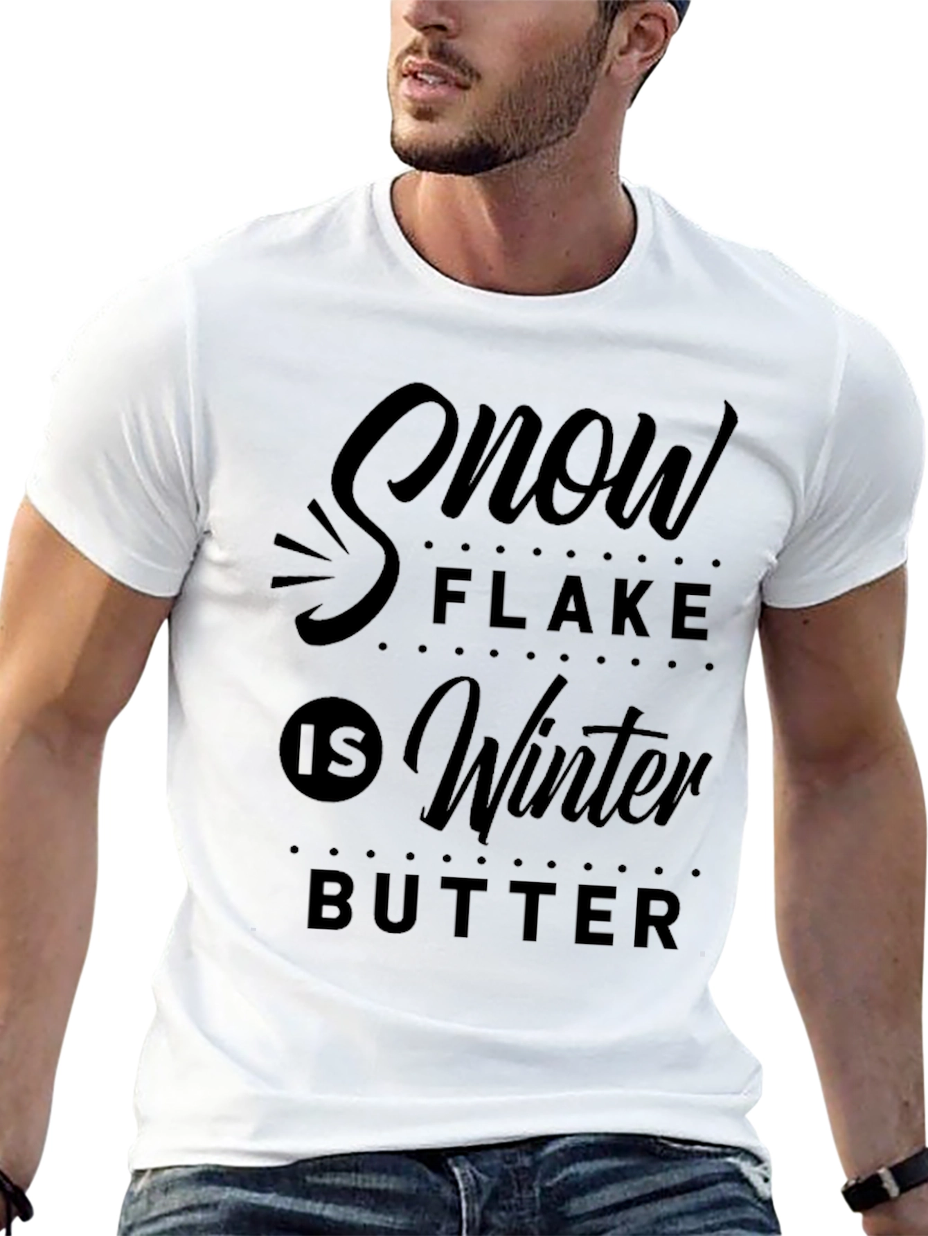 Camiseta Negra Estampada: Snow Flake Is Winter Butter