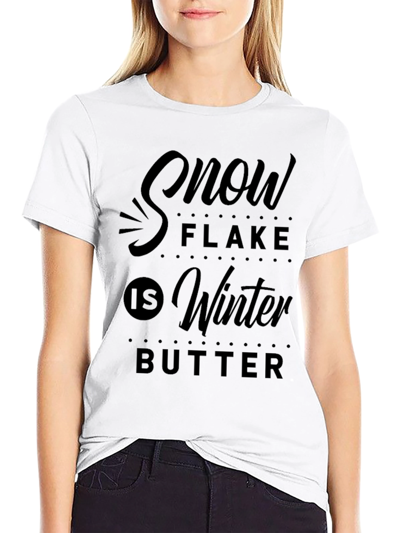 Camiseta Negra Estampada: Snow Flake Is Winter Butter