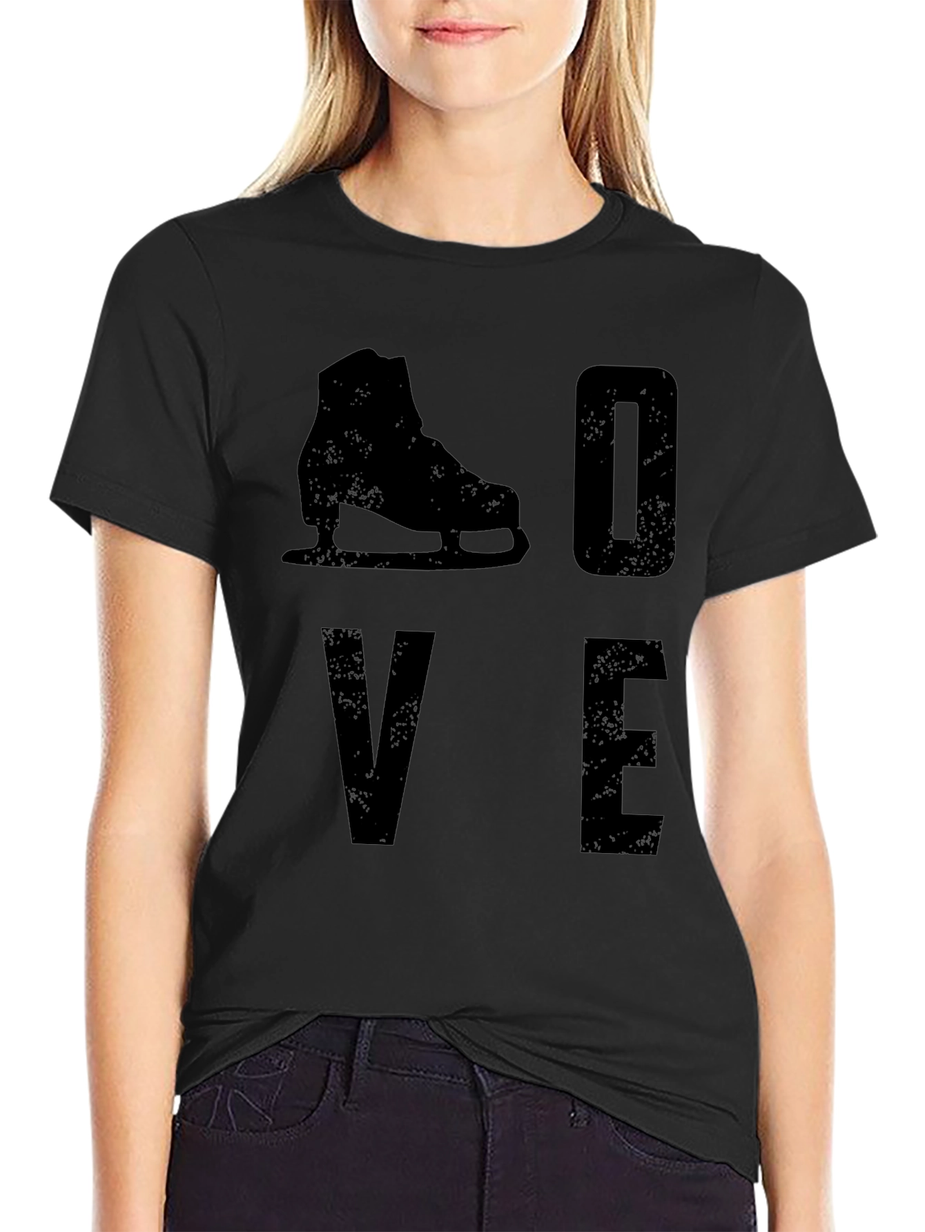 Camiseta Negra Love con Patín de Hielo