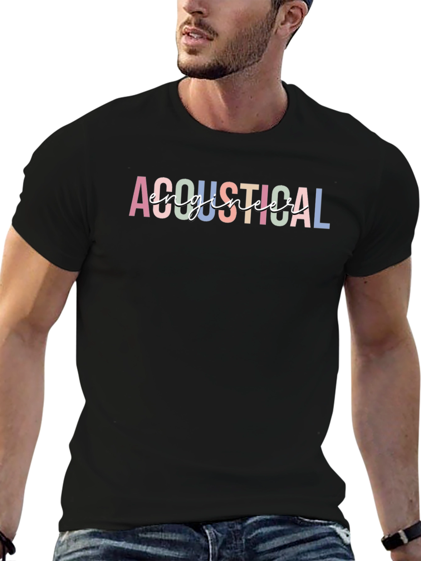 Camiseta Negra con Diseño de Ingeniero Acústico