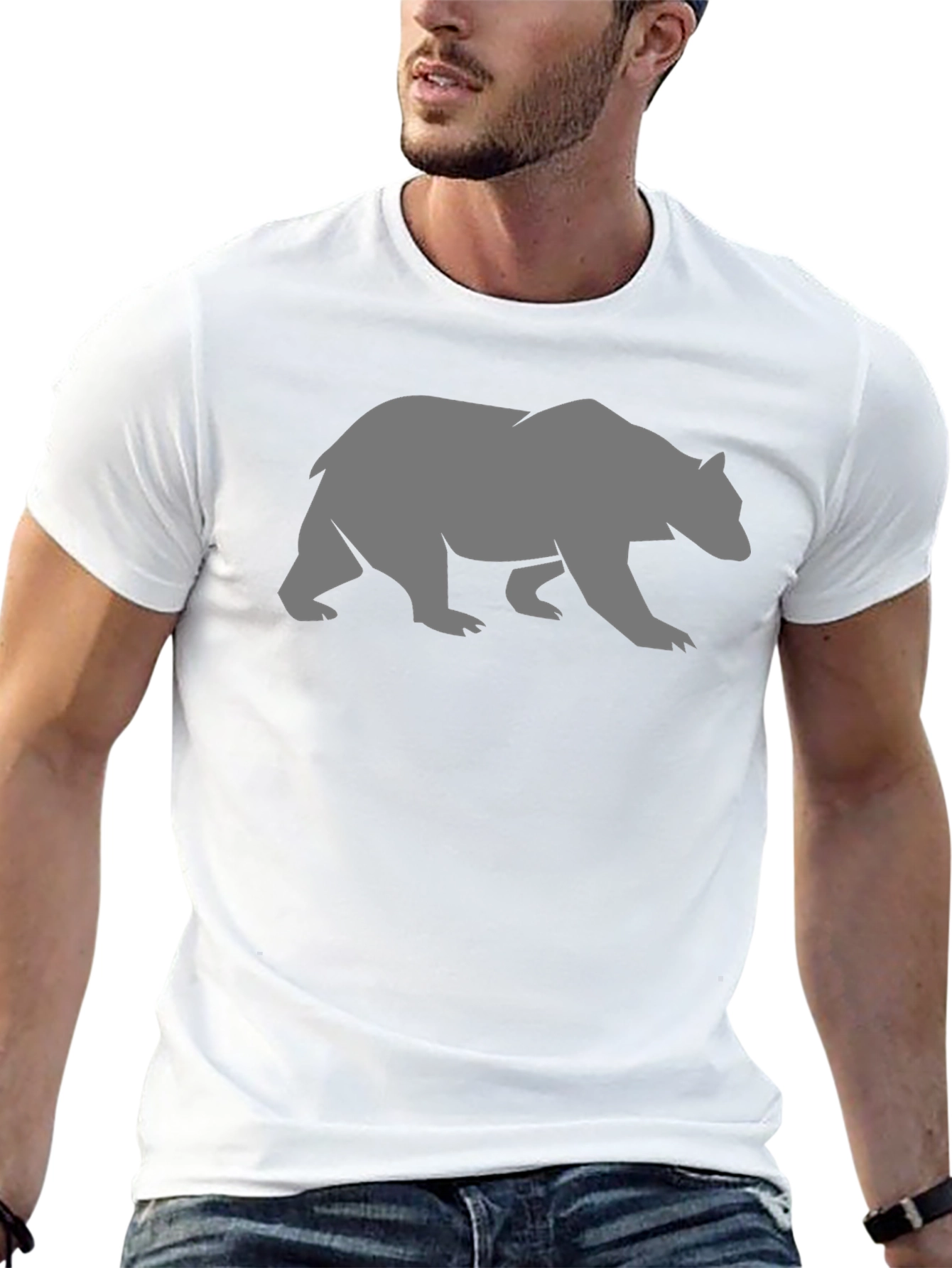 Camiseta Negra Oso Gris Casual