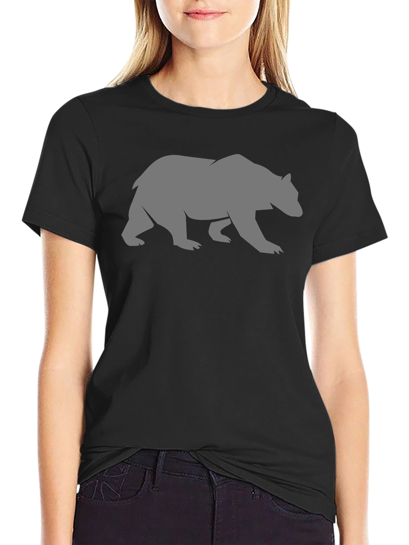 Camiseta Negra Oso Gris Casual