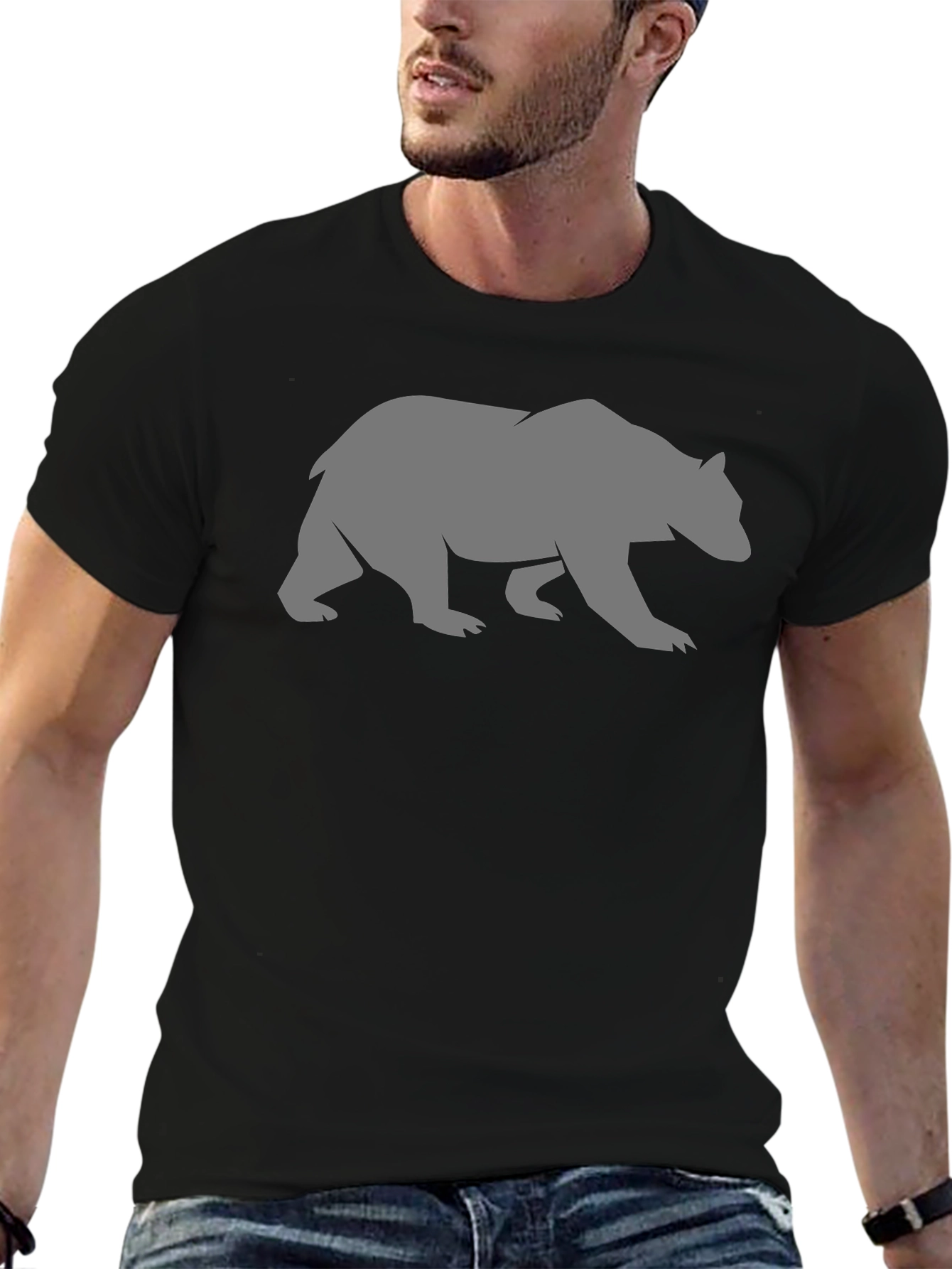 Camiseta Negra Oso Gris Casual