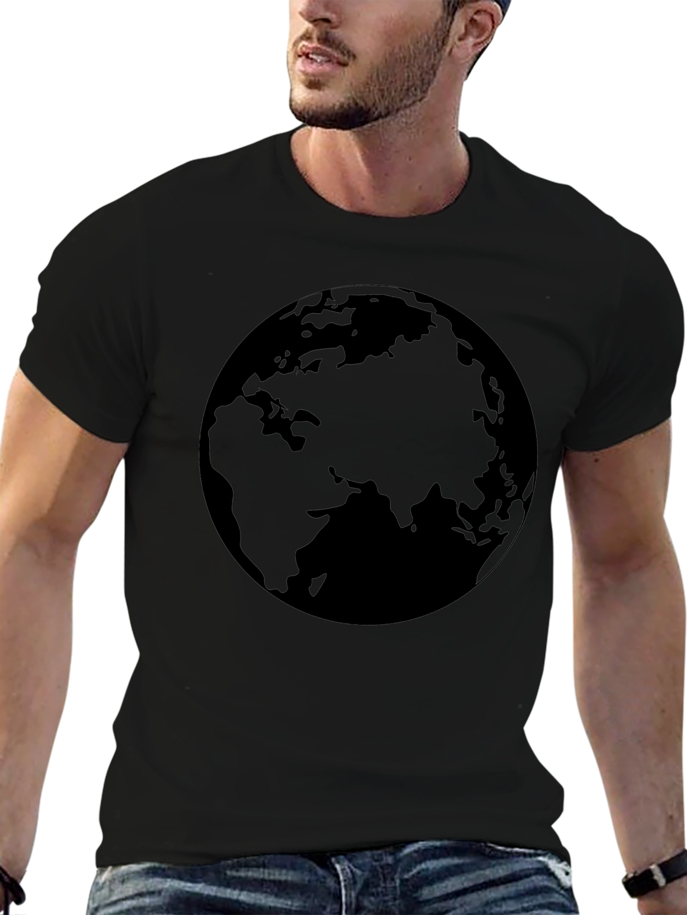Camiseta Negra con Diseño del Planeta Tierra