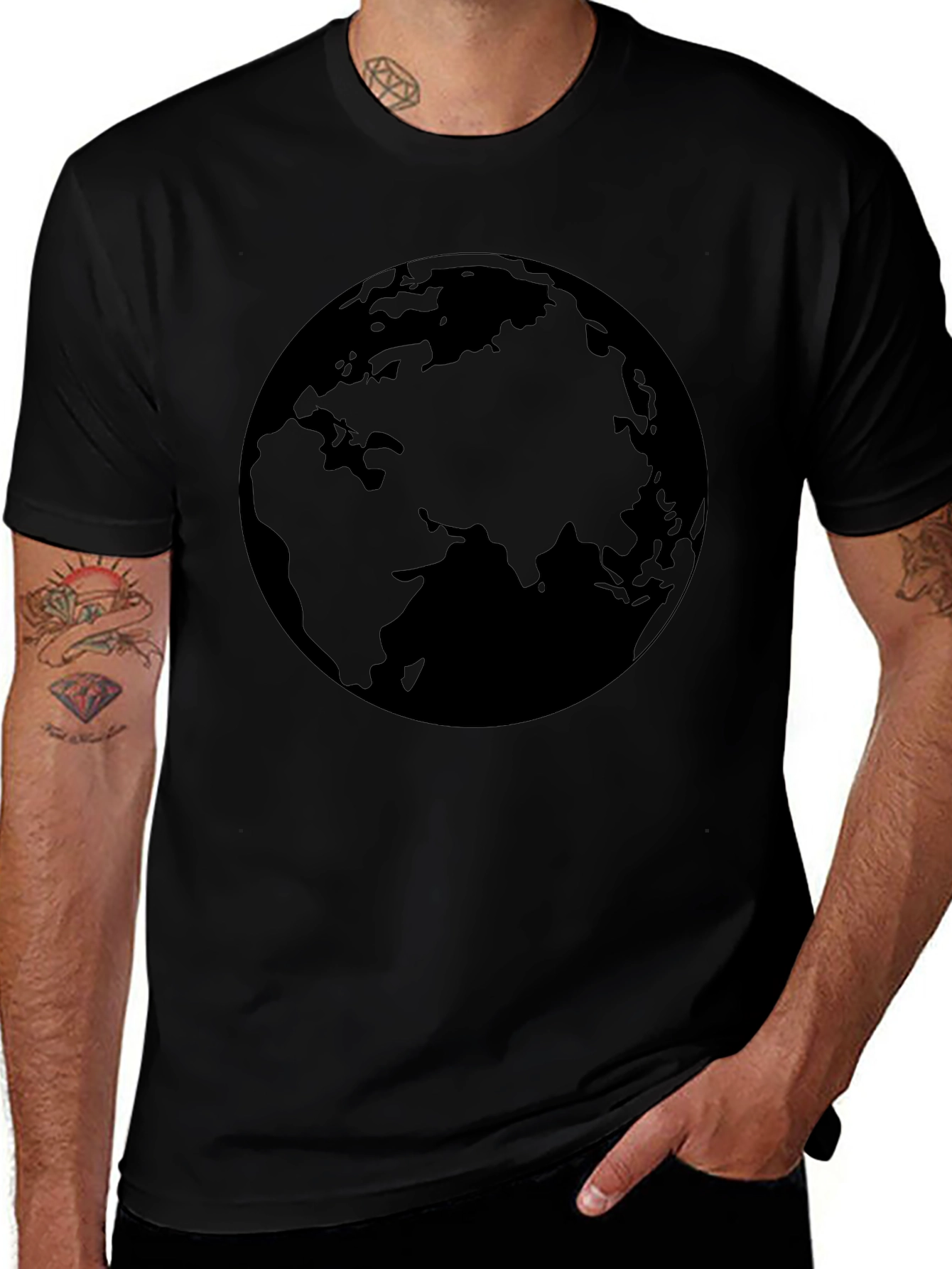 Camiseta Negra con Diseño del Planeta Tierra