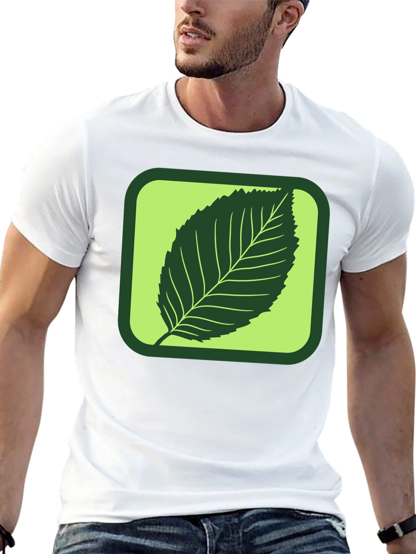 Camiseta Negra con Diseño de Hoja Verde