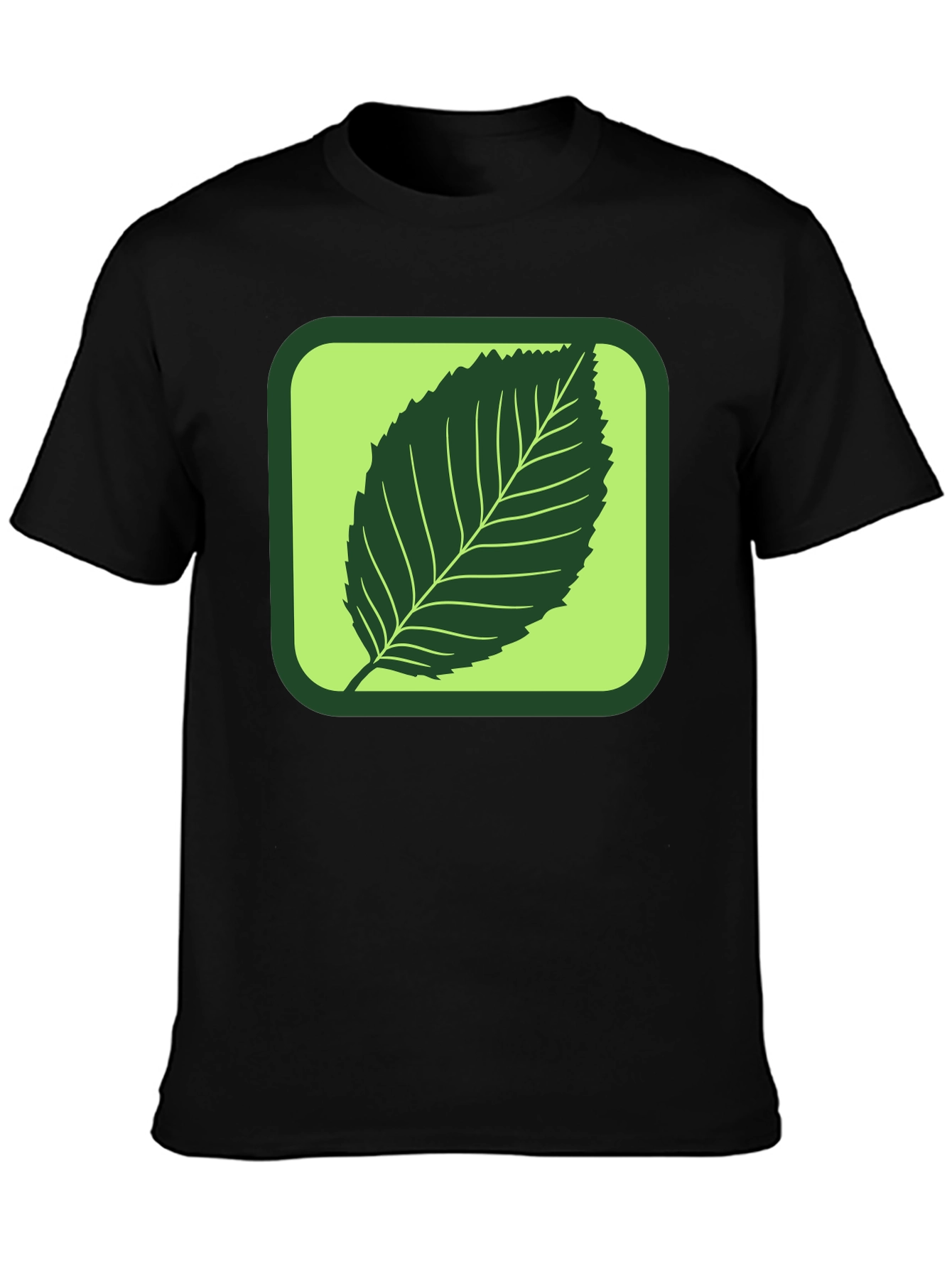 Camiseta Negra con Diseño de Hoja Verde