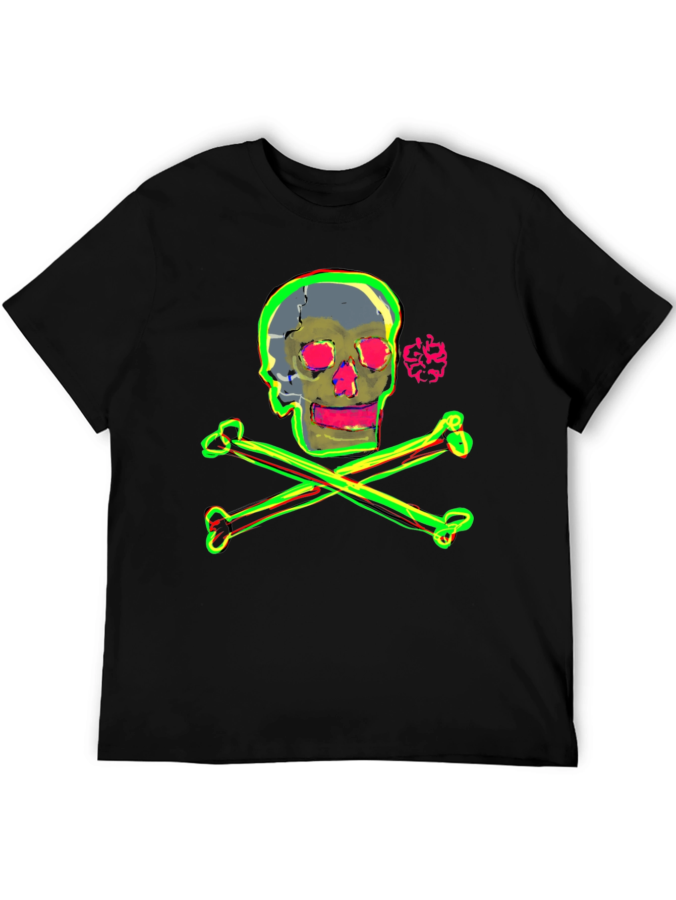 Camiseta Negra con Diseño de Calavera Neón