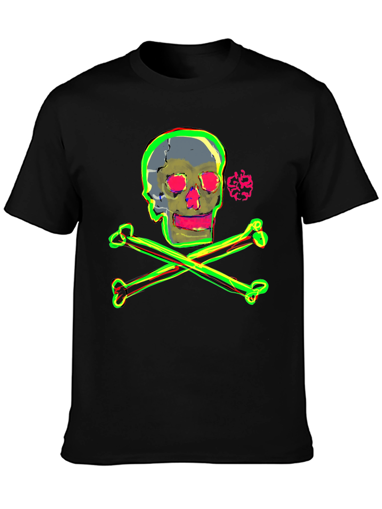 Camiseta Negra con Diseño de Calavera Neón