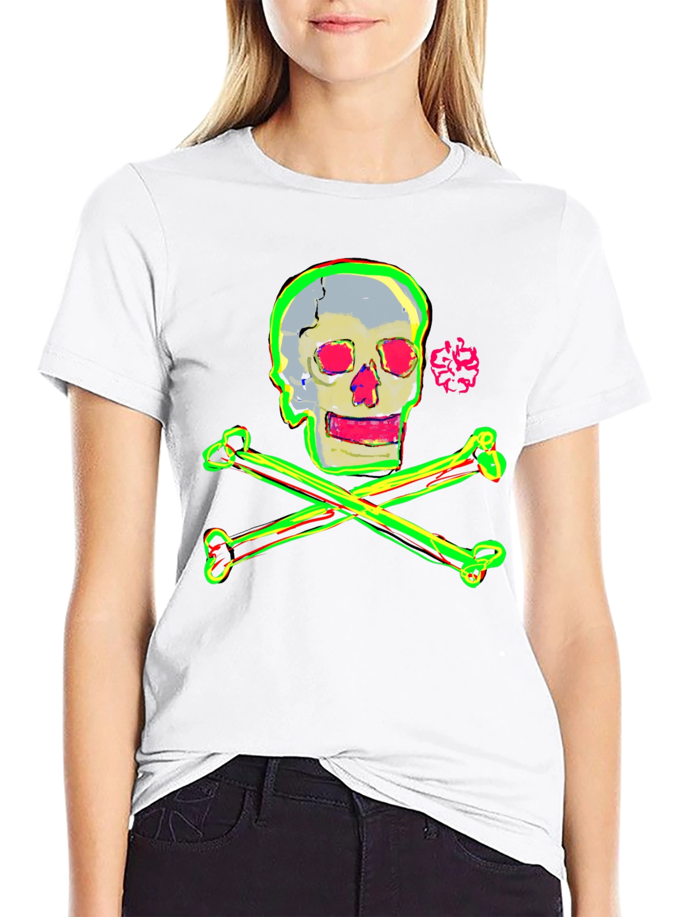 Camiseta Negra con Diseño de Calavera Neón