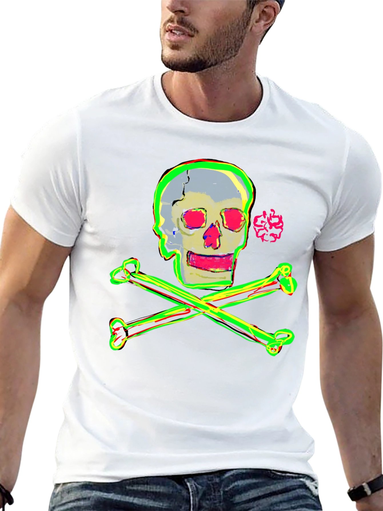 Camiseta Negra con Diseño de Calavera Neón