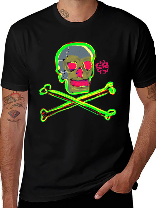 Camiseta Negra con Diseño de Calavera Neón