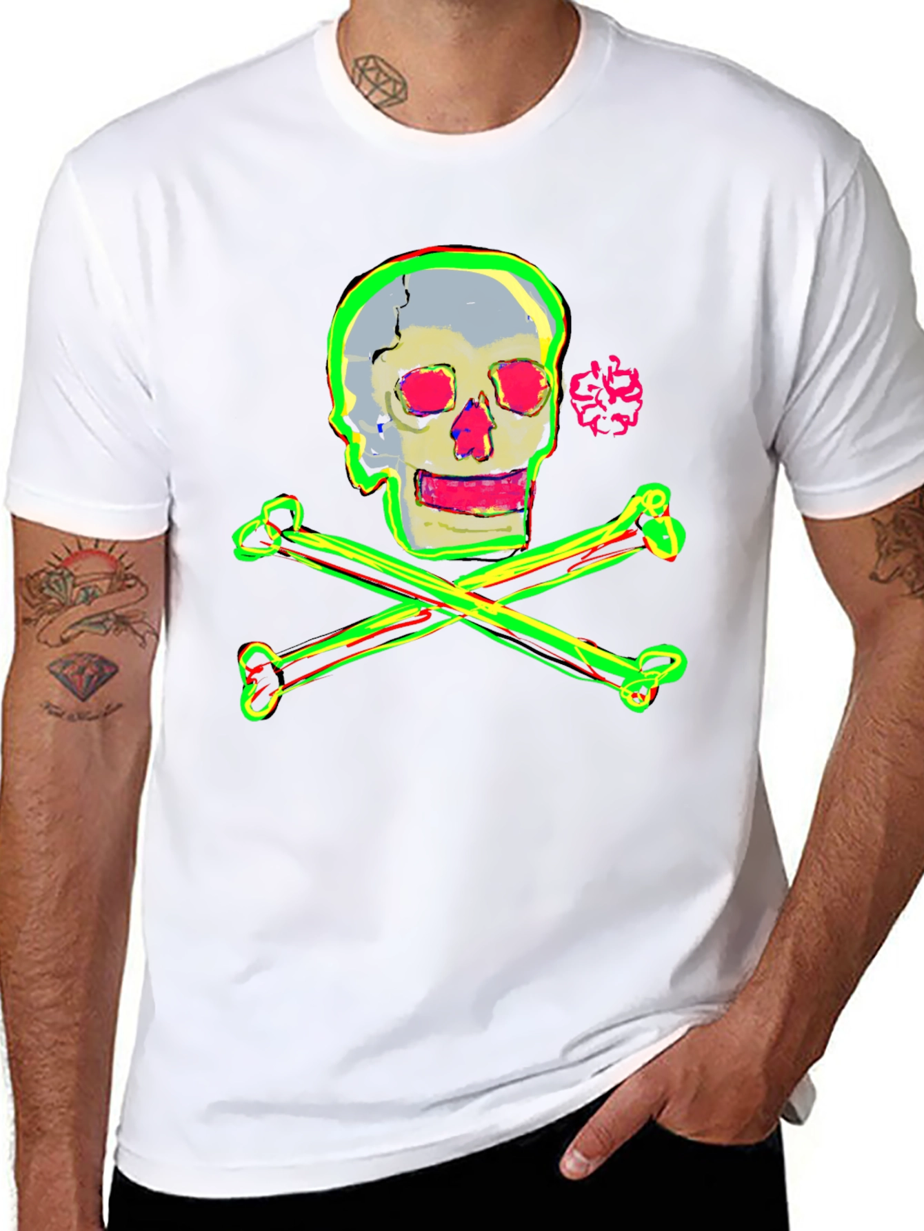 Camiseta Negra con Diseño de Calavera Neón