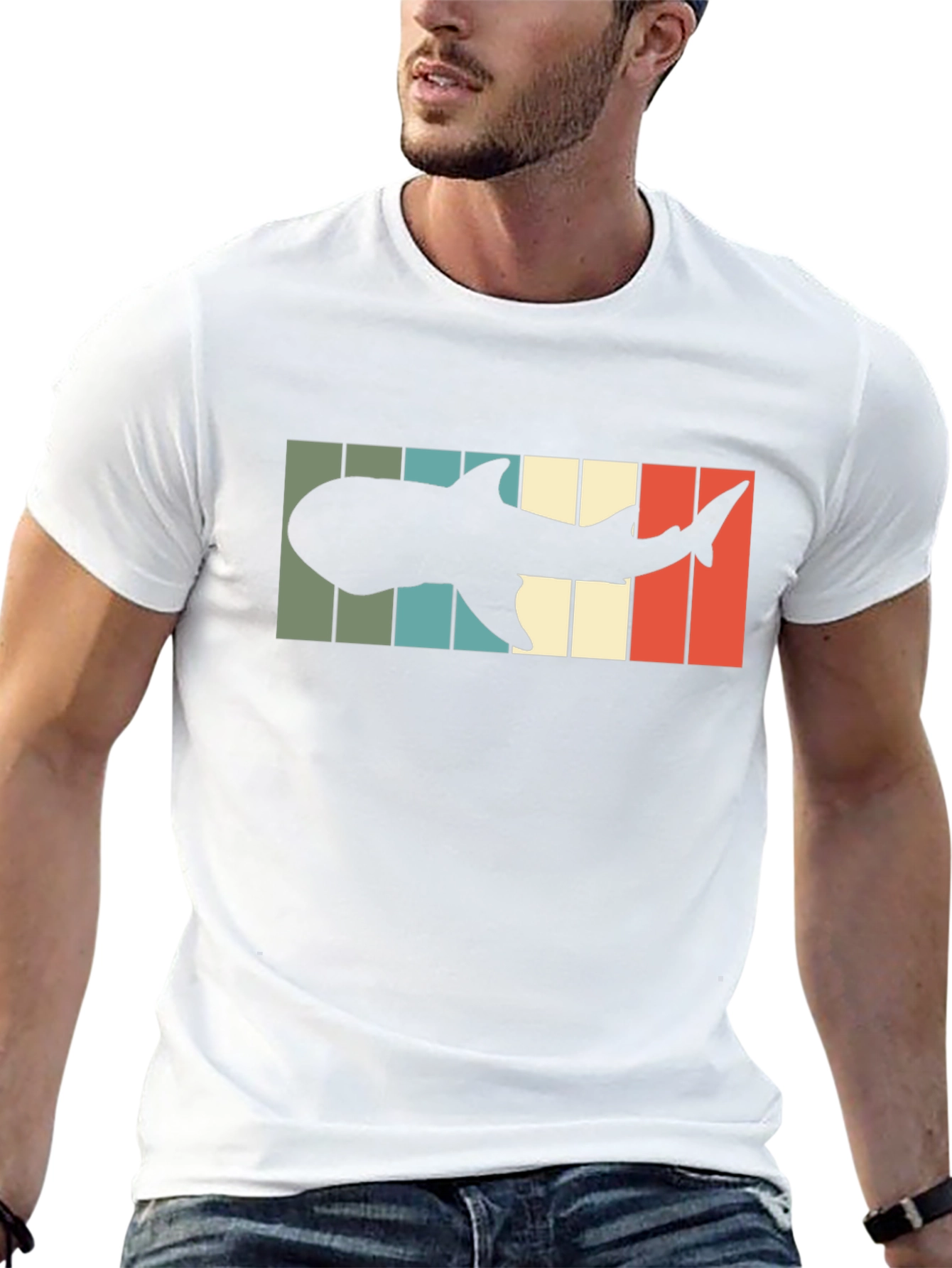 Camiseta Hombre Diseño Retro Silueta Tiburón Ballena